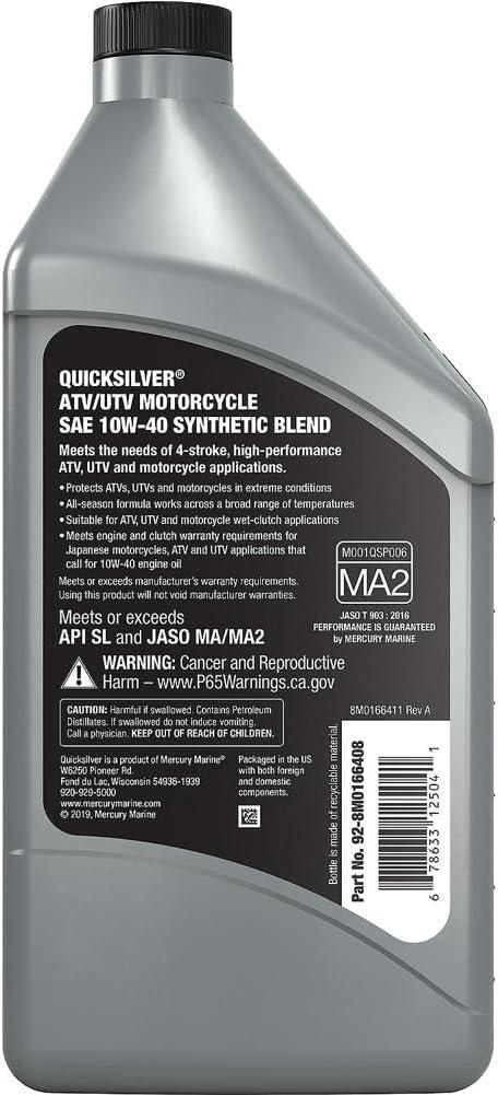 imageQuicksilver 10W40 Synthetic Blend ATV UTV Motorcycle Oil 1 Quart