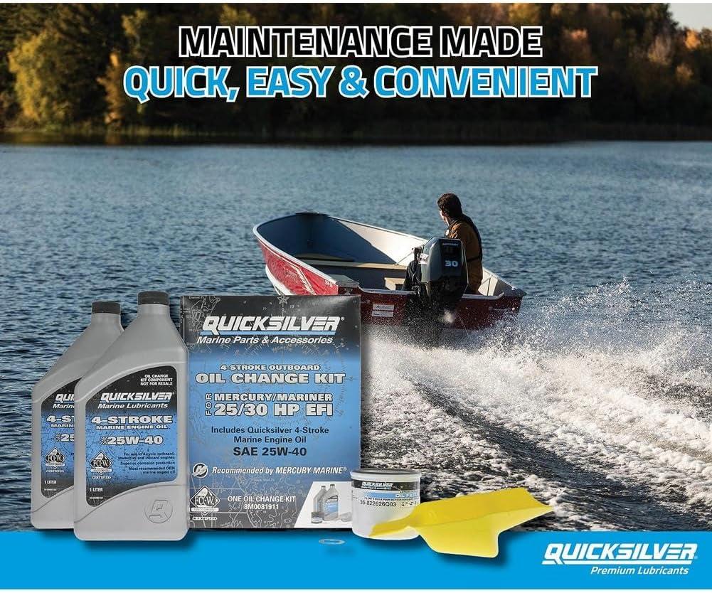 imageQuicksilver 25W40 Oil Change Kit for 4Stroke 25hp and 30hp Mercury EFI Outboards