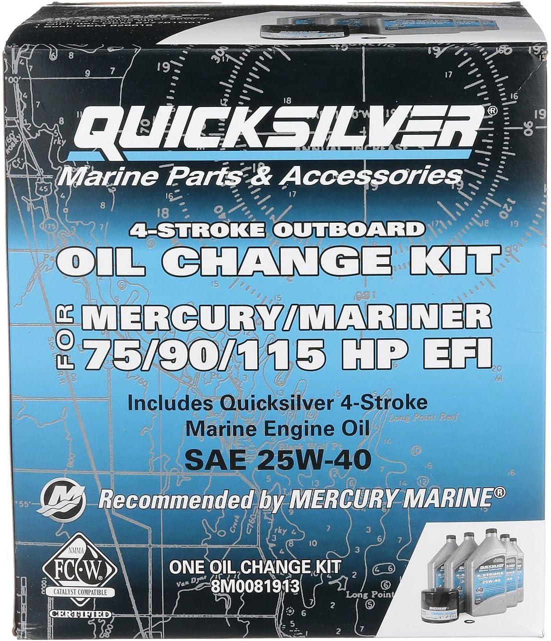 imageQuicksilver 25W40 Oil Change Kit for 4Stroke 75hp 90hp and 115hp Mercury 17L Outboards