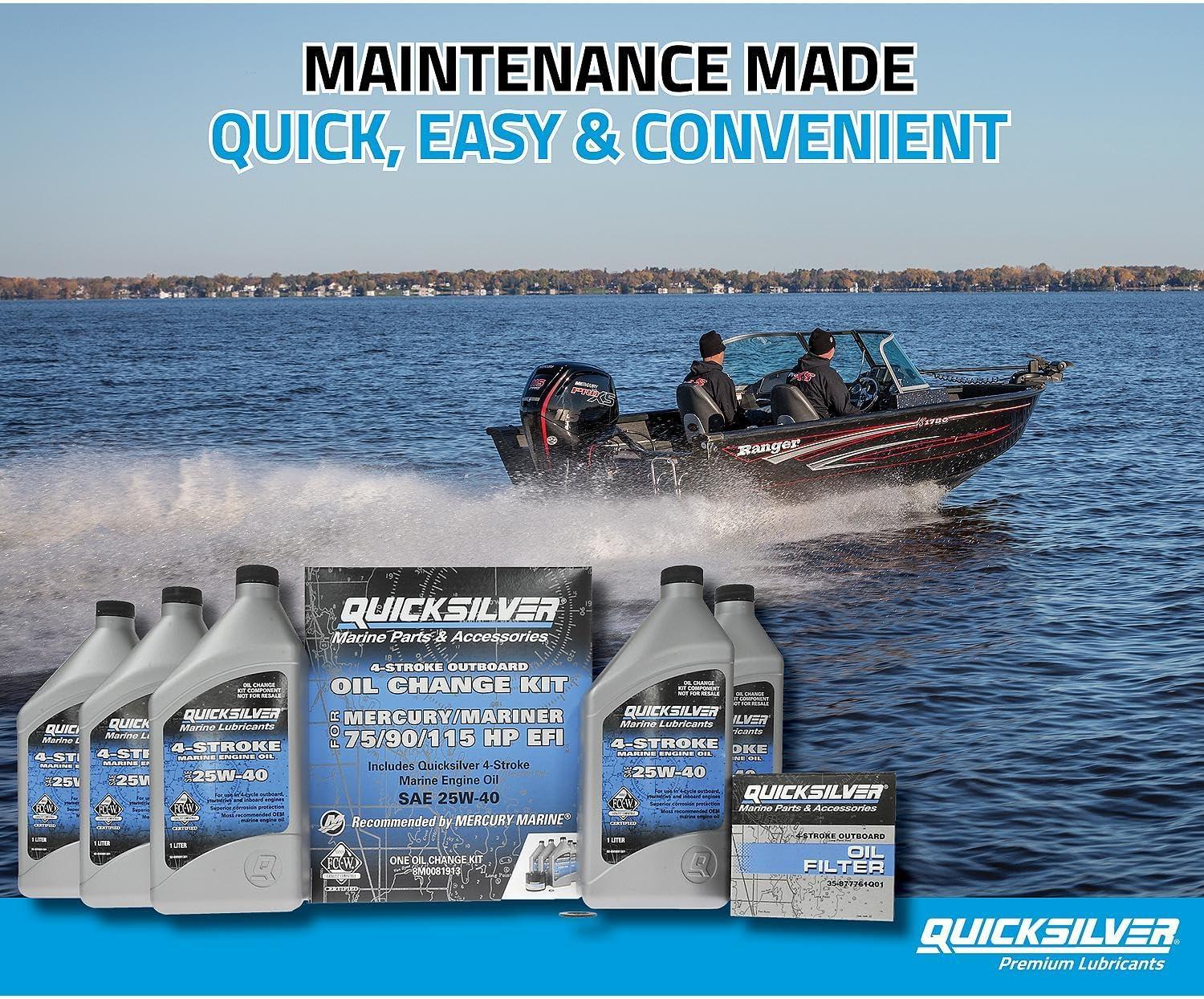 imageQuicksilver 25W40 Oil Change Kit for 4Stroke 75hp 90hp and 115hp Mercury 17L Outboards