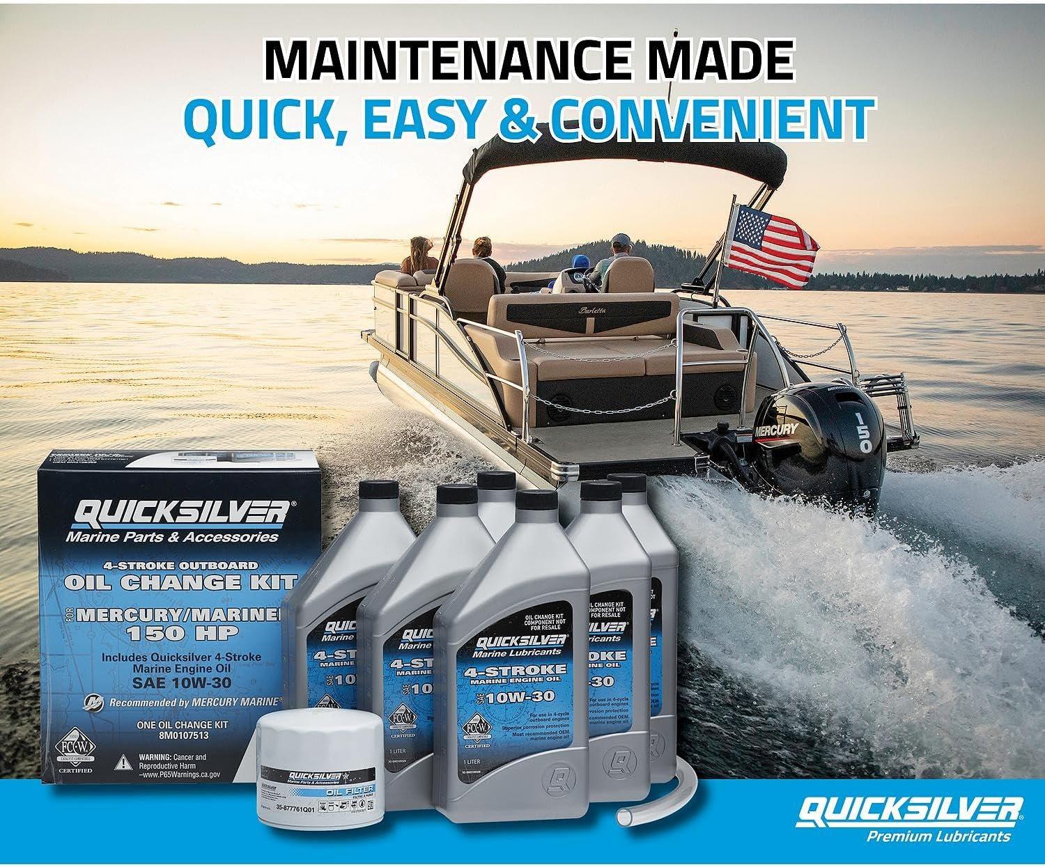 imageQuicksilver 4Stroke Oil Change Kit  for Mercury Outboard Engines  15 20 25 30 40 50 60 75 90 115 150 175 200 225 250 300 350 400 HP150 Hp