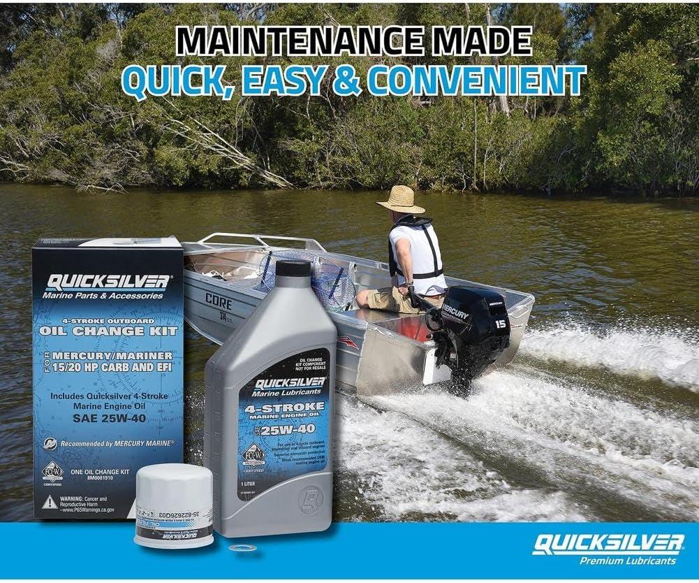 imageQuicksilver 4Stroke Oil Change Kit  for Mercury Outboard Engines  15 20 25 30 40 50 60 75 90 115 150 175 200 225 250 300 350 400 HP1520 Hp