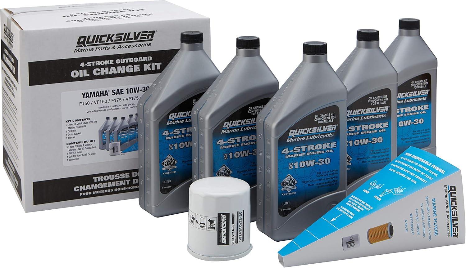 imageQuicksilver 4Stroke Oil Change Kit  for Yamaha Outboard Engines  F30 F40 F50 F60 F70 F75 F80 F90 F100 F115 F150 F200 F225 F250 and F300Yamaha F150
