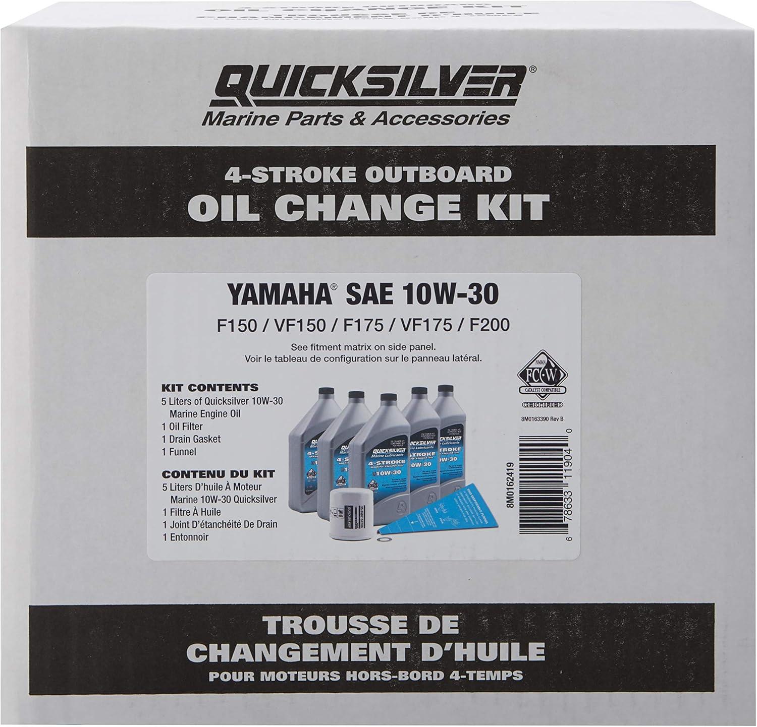 imageQuicksilver 4Stroke Oil Change Kit  for Yamaha Outboard Engines  F30 F40 F50 F60 F70 F75 F80 F90 F100 F115 F150 F200 F225 F250 and F300Yamaha F150