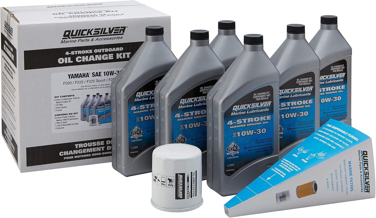 imageQuicksilver 4Stroke Oil Change Kit  for Yamaha Outboard Engines  F30 F40 F50 F60 F70 F75 F80 F90 F100 F115 F150 F200 F225 F250 and F300Yamaha F200  F250