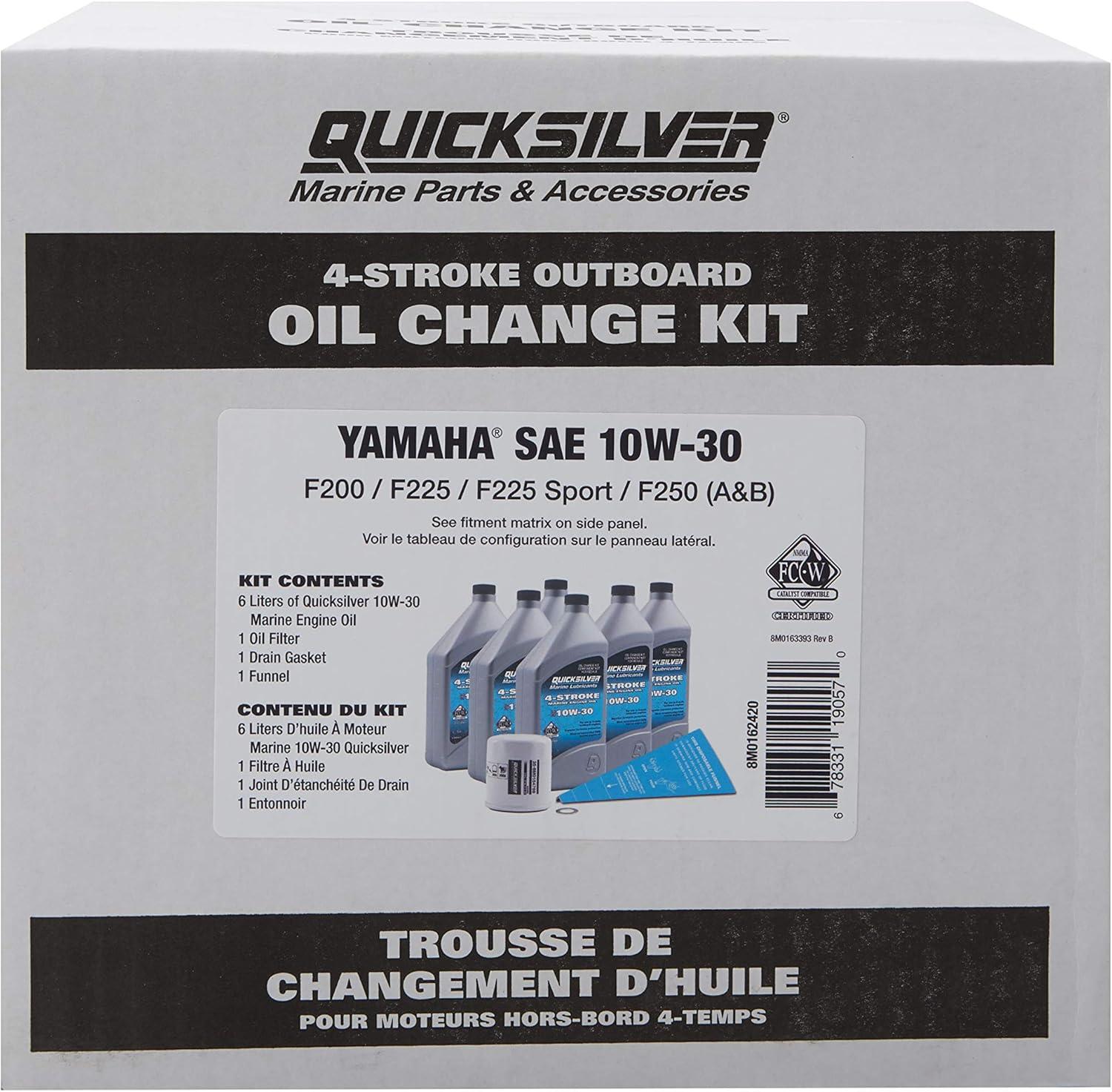 imageQuicksilver 4Stroke Oil Change Kit  for Yamaha Outboard Engines  F30 F40 F50 F60 F70 F75 F80 F90 F100 F115 F150 F200 F225 F250 and F300Yamaha F200  F250