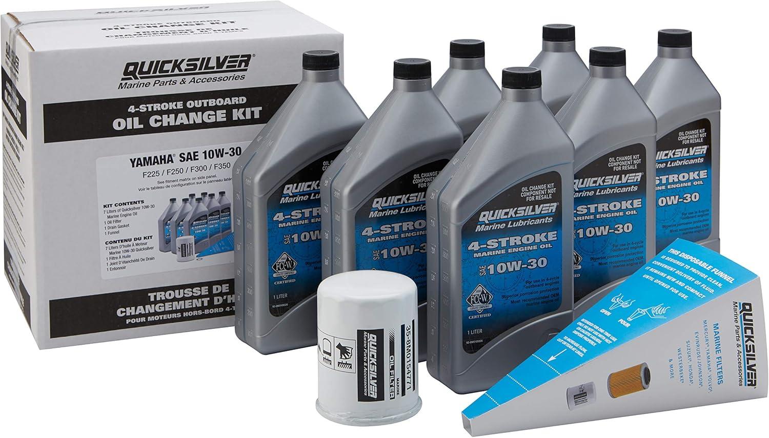 imageQuicksilver 4Stroke Oil Change Kit  for Yamaha Outboard Engines  F30 F40 F50 F60 F70 F75 F80 F90 F100 F115 F150 F200 F225 F250 and F300Yamaha F225  F300