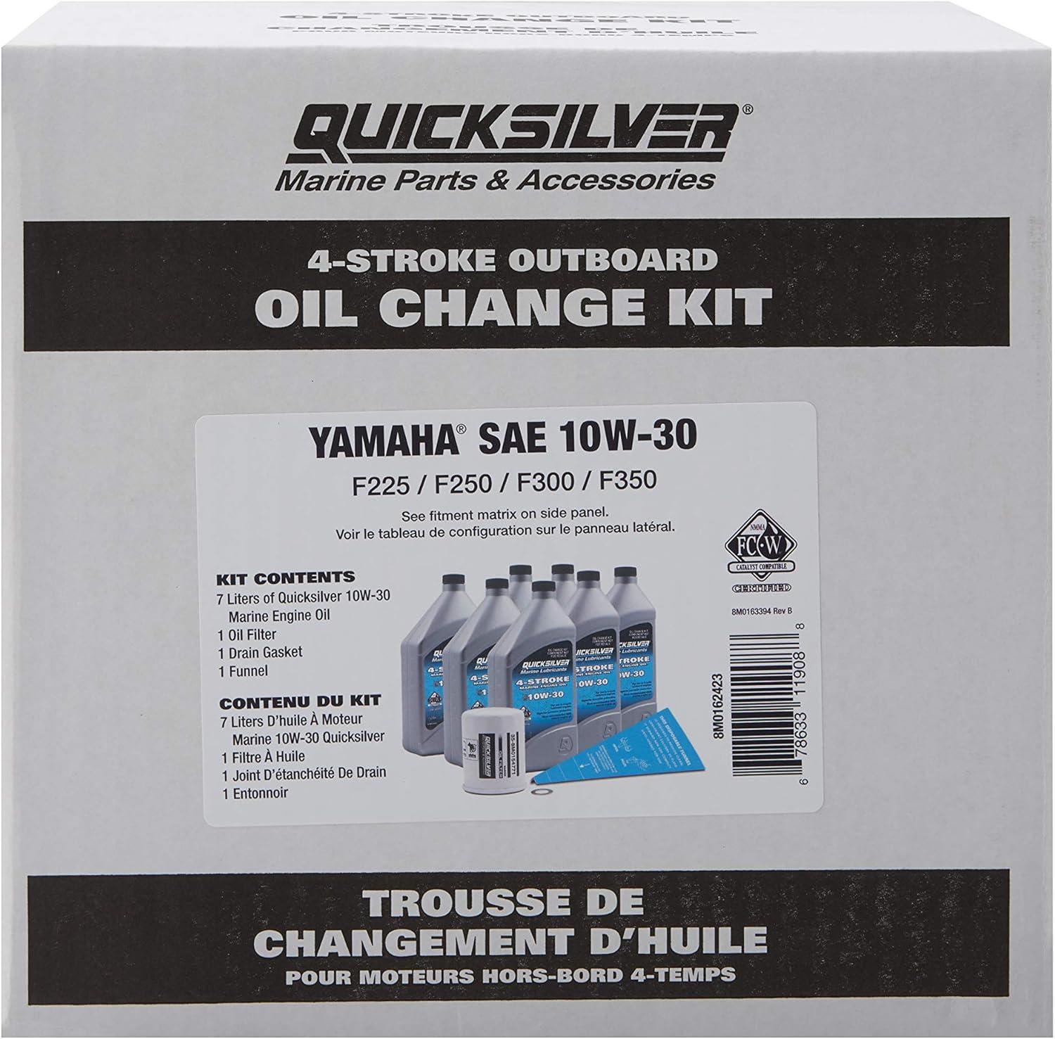 imageQuicksilver 4Stroke Oil Change Kit  for Yamaha Outboard Engines  F30 F40 F50 F60 F70 F75 F80 F90 F100 F115 F150 F200 F225 F250 and F300Yamaha F225  F300