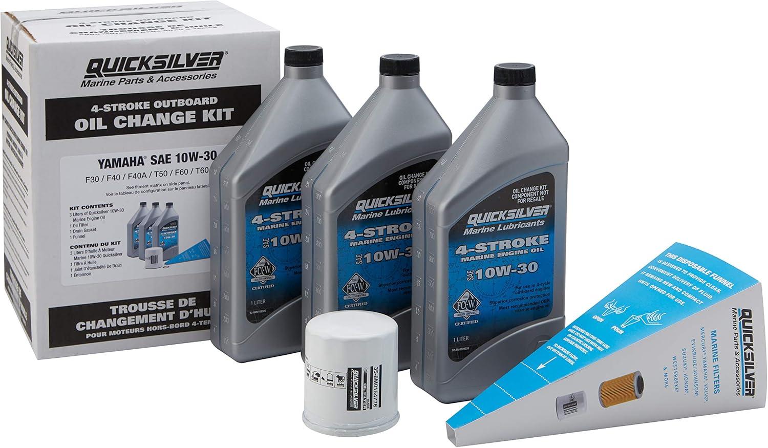 imageQuicksilver 4Stroke Oil Change Kit  for Yamaha Outboard Engines  F30 F40 F50 F60 F70 F75 F80 F90 F100 F115 F150 F200 F225 F250 and F300Yamaha F30  F70