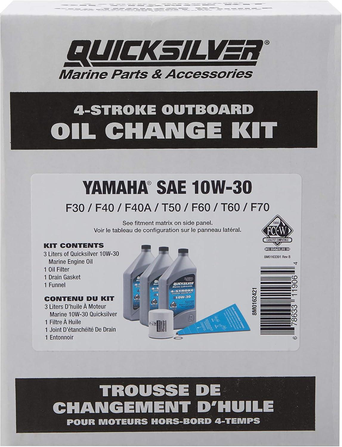 imageQuicksilver 4Stroke Oil Change Kit  for Yamaha Outboard Engines  F30 F40 F50 F60 F70 F75 F80 F90 F100 F115 F150 F200 F225 F250 and F300Yamaha F30  F70
