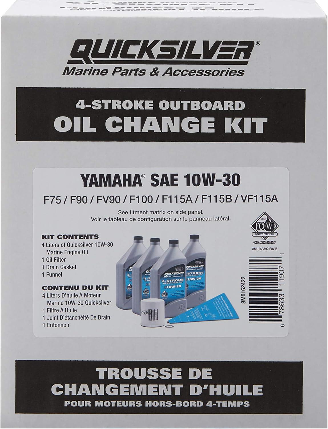 imageQuicksilver 4Stroke Oil Change Kit  for Yamaha Outboard Engines  F30 F40 F50 F60 F70 F75 F80 F90 F100 F115 F150 F200 F225 F250 and F300Yamaha F75  F115
