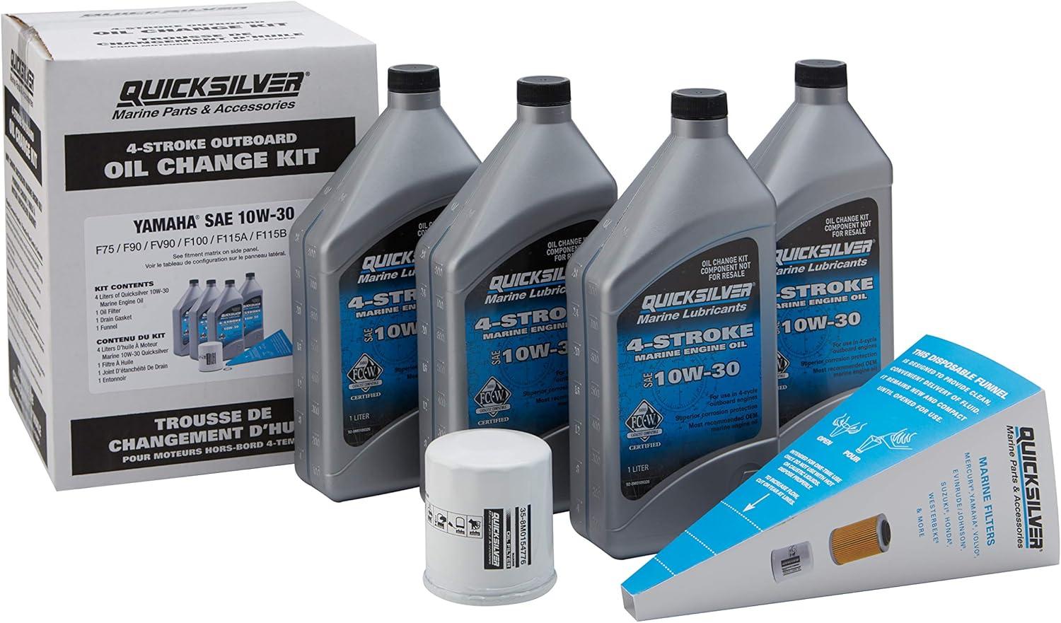imageQuicksilver 4Stroke Oil Change Kit  for Yamaha Outboard Engines  F30 F40 F50 F60 F70 F75 F80 F90 F100 F115 F150 F200 F225 F250 and F300Yamaha F75  F115