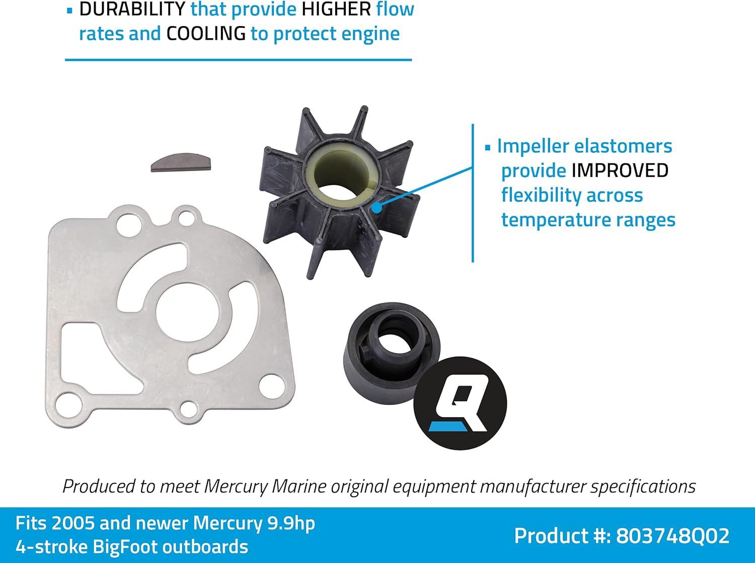 imageQuicksilver 803748Q02 Water Pump Impeller Repair Kit for Mercury 99 Hp 4Stroke Bigfoot Outboards