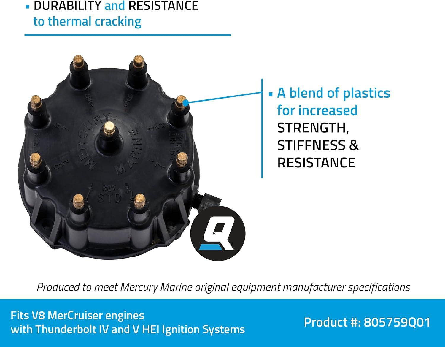 imageQuicksilver 805759Q01 Distributor Cap for Marinized V8 Engines by General Motors wThunderbolt IV and V HEI Ignition Systems
