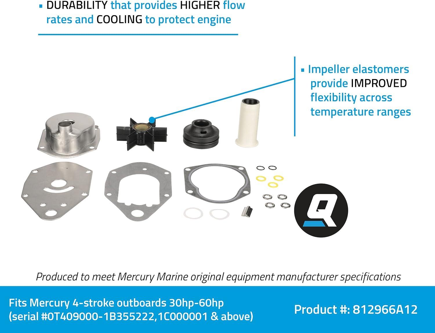 imageQuicksilver 812966A12 Water Pump Repair Kit for Mercury and Mariner 4Stroke 3060 HP Outboards