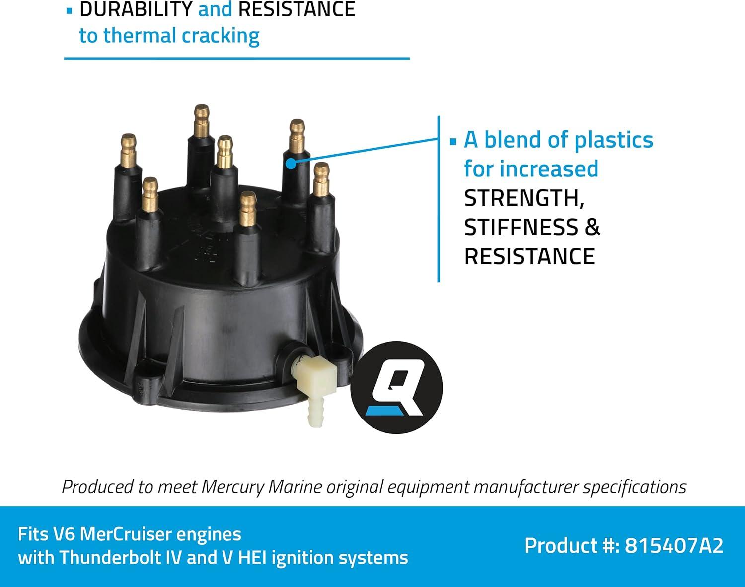imageQuicksilver 815407A2 Distributor Cap Kit for Marinized V6 MerCruiser Engines Made by General Motors with Thunderbolt IV and V HEI Ignition Systems