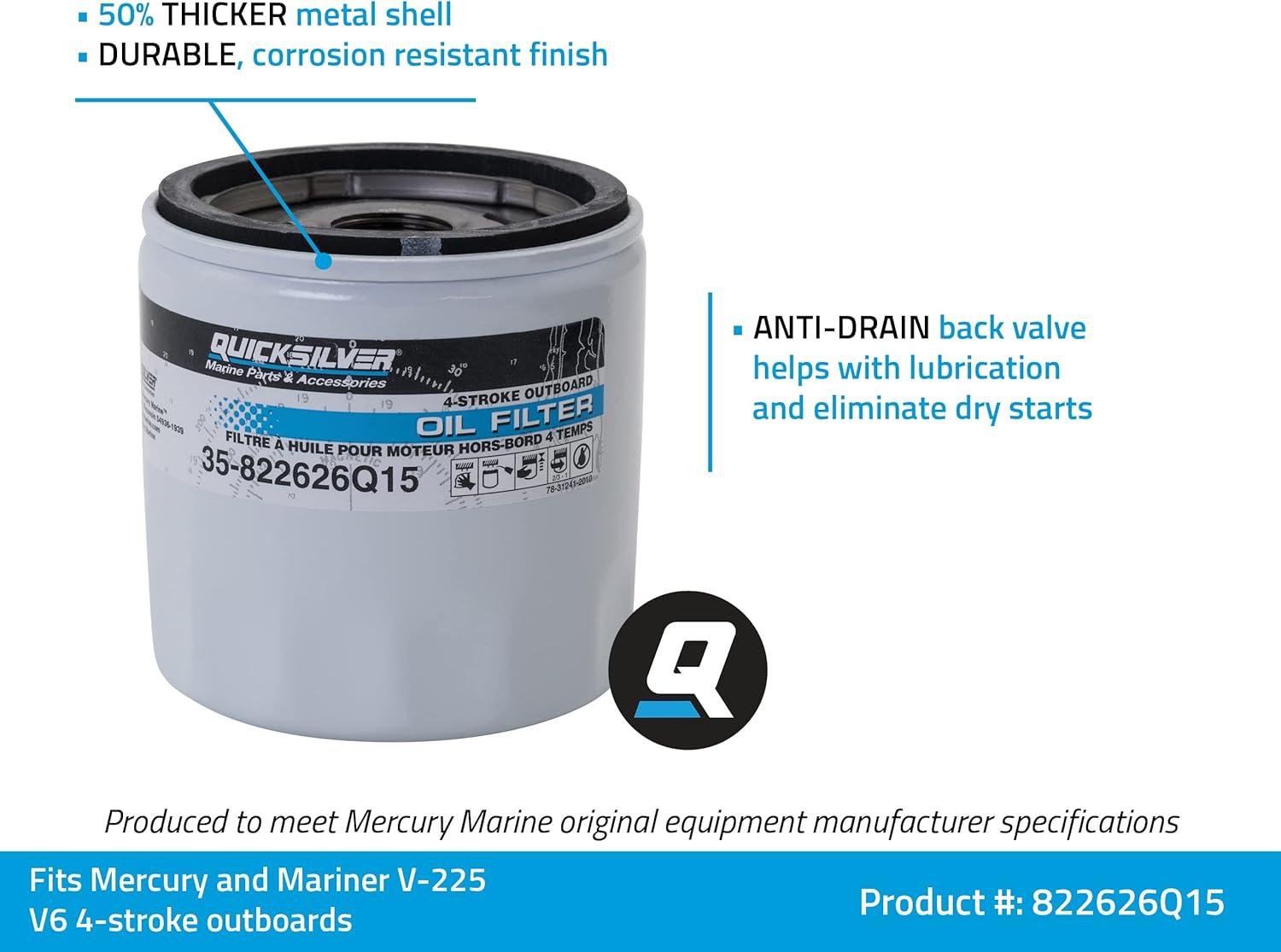 imageQuicksilver 822626Q15 Oil Filter for Select Mercury and Mariner V225 V6 4Stroke Outboards