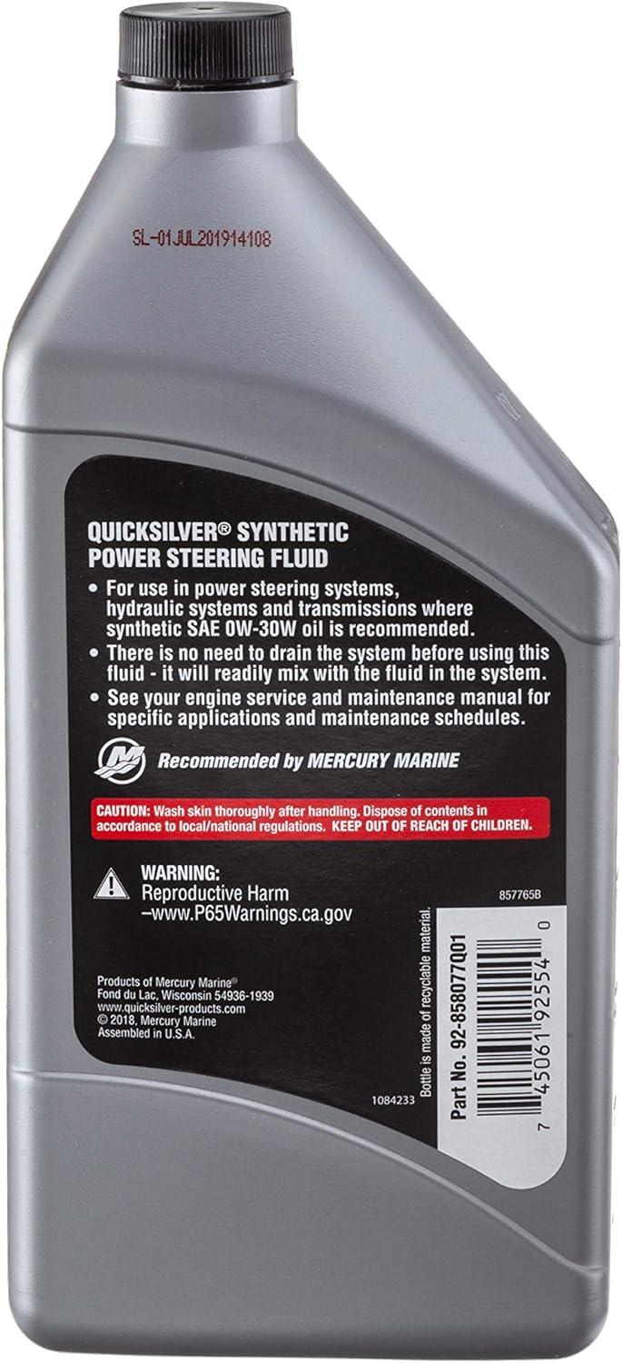 imageQuicksilver 858077Q01 Power Steering Fluid SAE 0W30 Full Synthetic  32 Oz Bottle