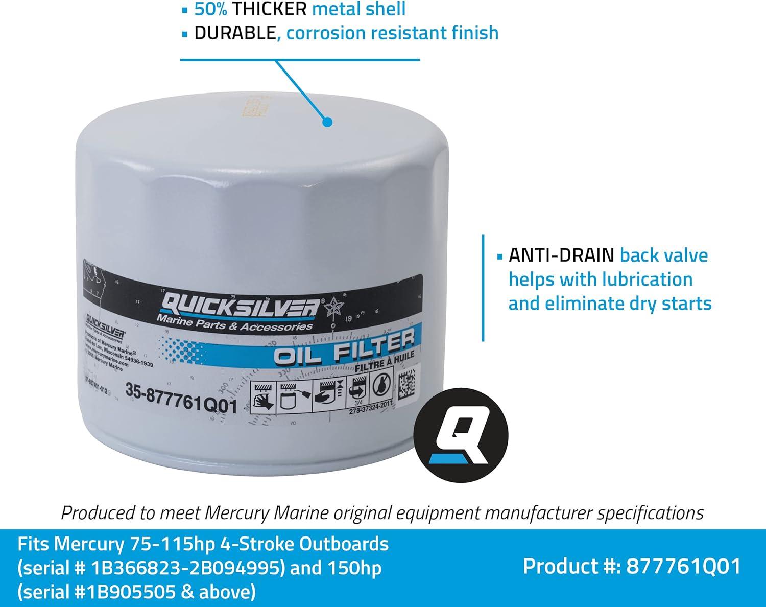 imageQuicksilver 877761Q01 Oil Filter for Select Mercury and Mariner 75115hp Outboards and 150hp EFI 4Stroke Outboards75115HP 17L  150HP
