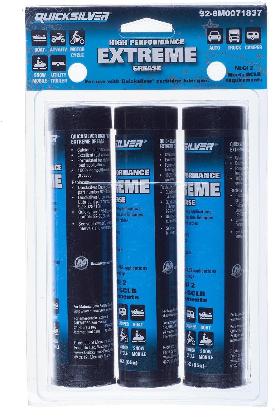 imageQuicksilver 8M0071838 High Performance MultiPurpose Extreme NLGI 2 Marine Grease  8 Oz Tube3oz Cartrides Pack of 3