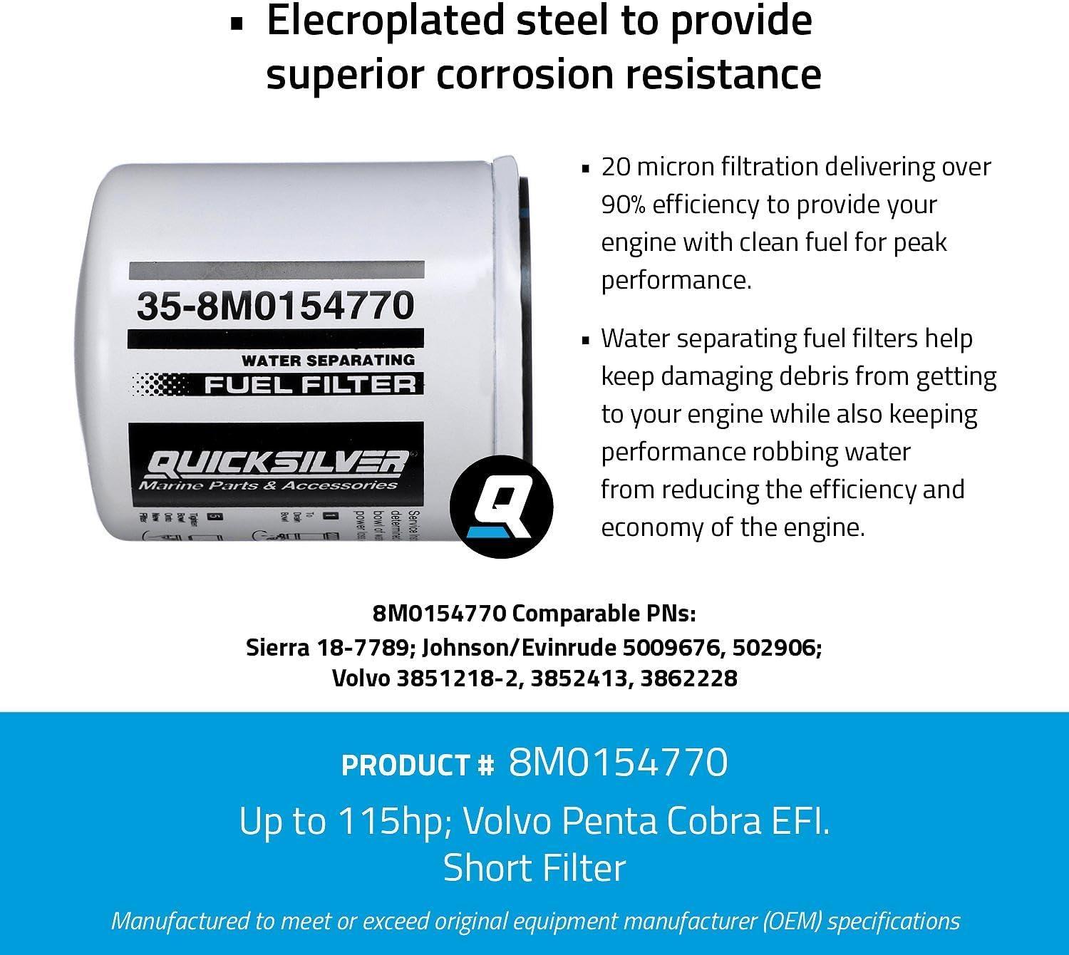 imageQuicksilver 8M0154770 Water Separating Fuel Filter for Select Volvo Penta Cobra EFI Johnson and Evinrude 100300hp Outboards