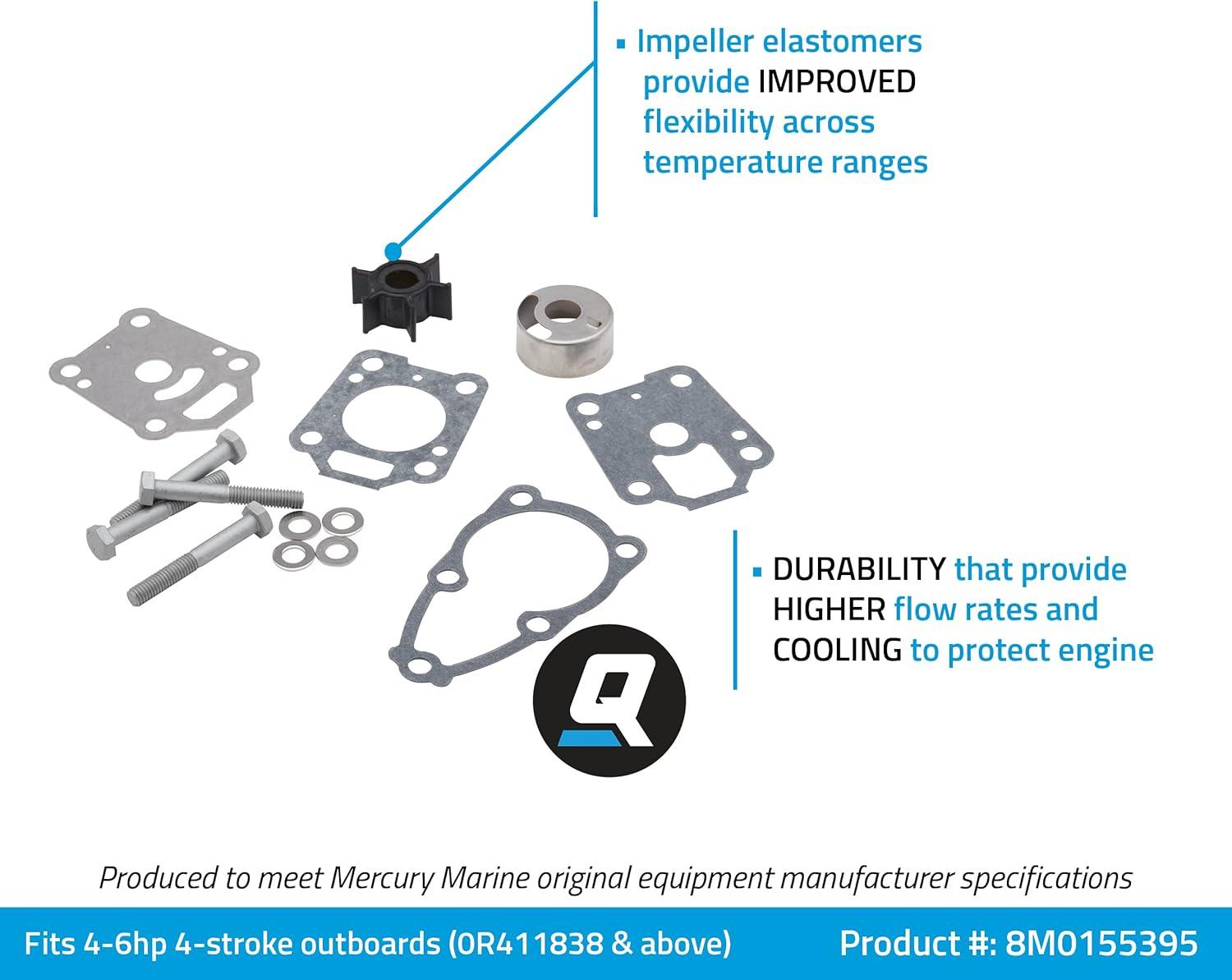 imageQuicksilver 8M0155395 Water Pump Impeller Repair Kit For Mercury 4 Through 6 Horspower 4Stroke Outboards