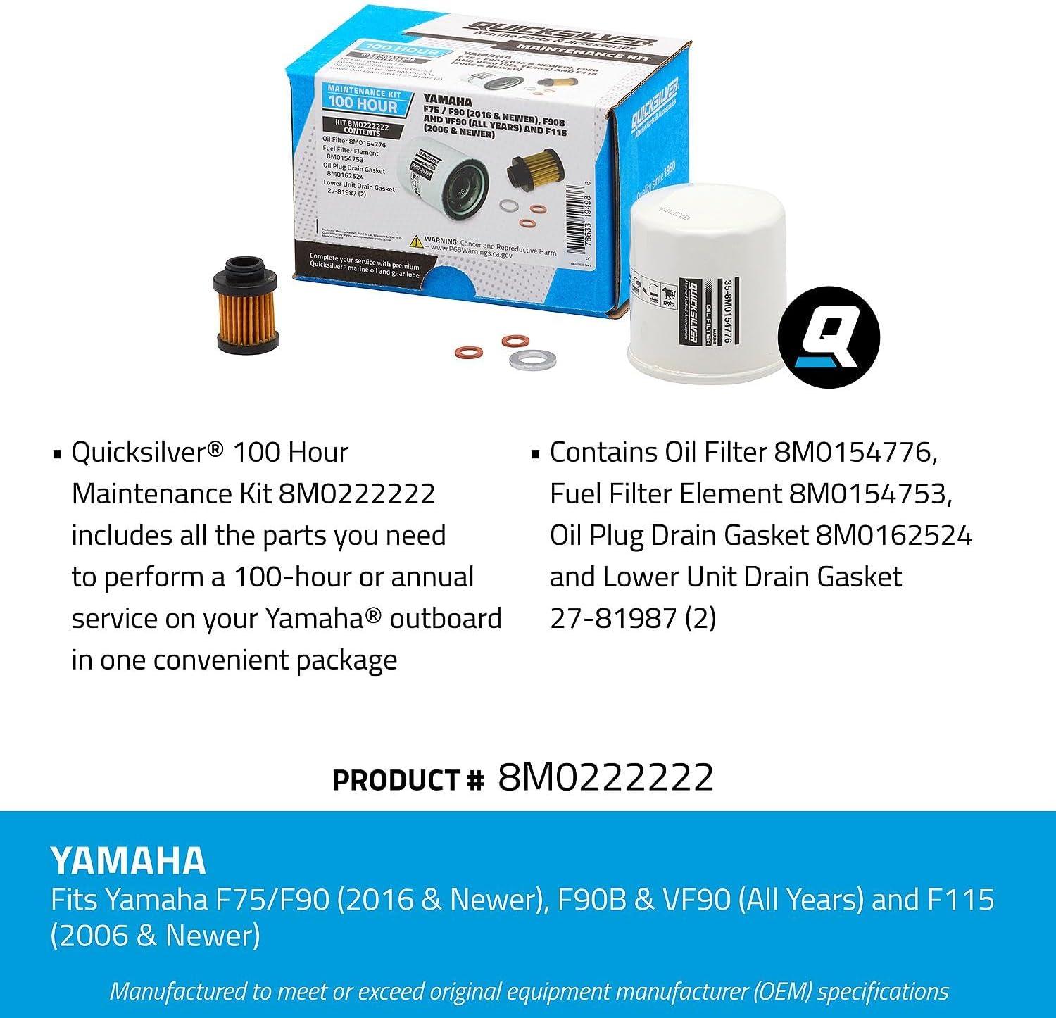 imageQuicksilver 8M0222222 100 Hour Maintenance Kit Yamaha F75F90 F90B ampamp VF90 and F115