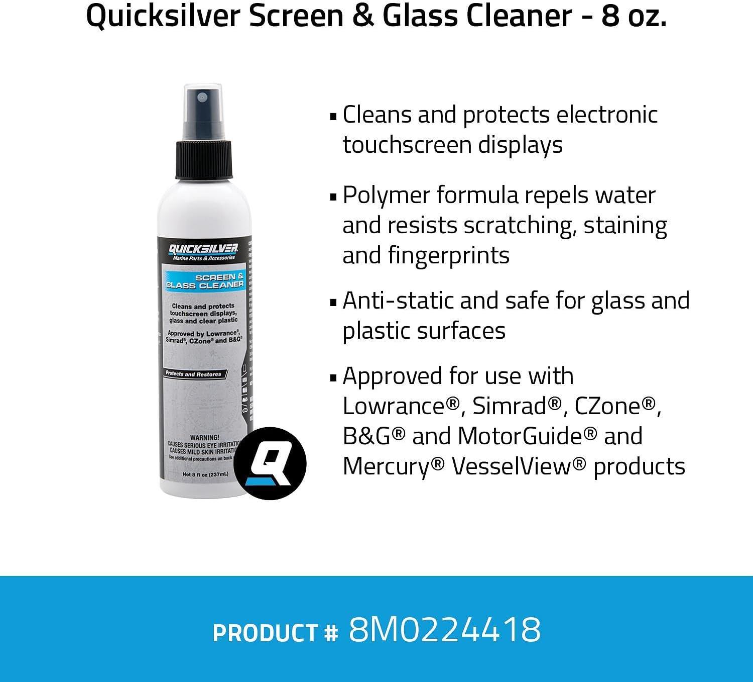 imageQuicksilver 8M0224418 Screen ampamp Glass Cleaner for Marine Electronics Windshields and Mirrors 8 ozScreen  Glass