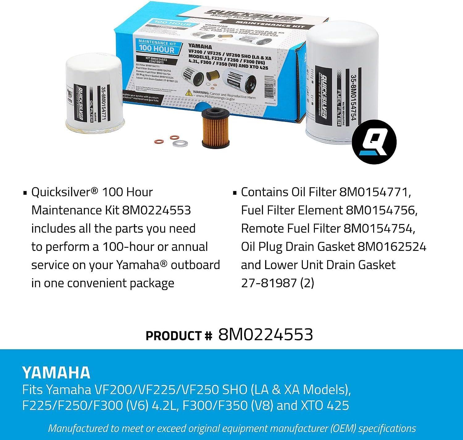 imageQuicksilver 8M0224553 100 Hour Maintenance Kit Yamaha Various 200350 and XTO 425