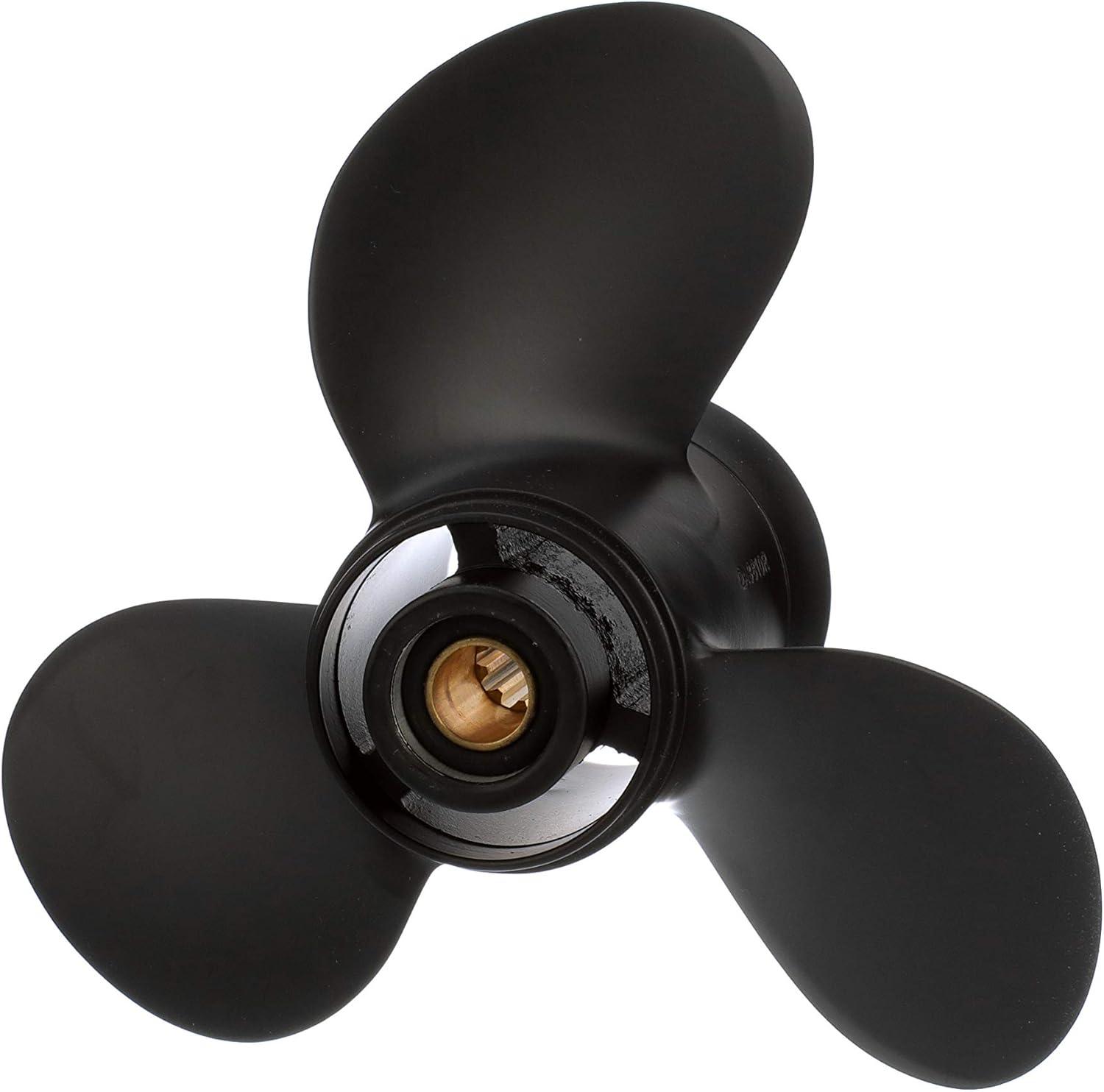 imageQuicksilver Black Diamond 3Blade Aluminum Propeller  For Yamaha Honda Evinrude and Johnson Engines20 HP  30 HP Yamaha w10tooth Spline