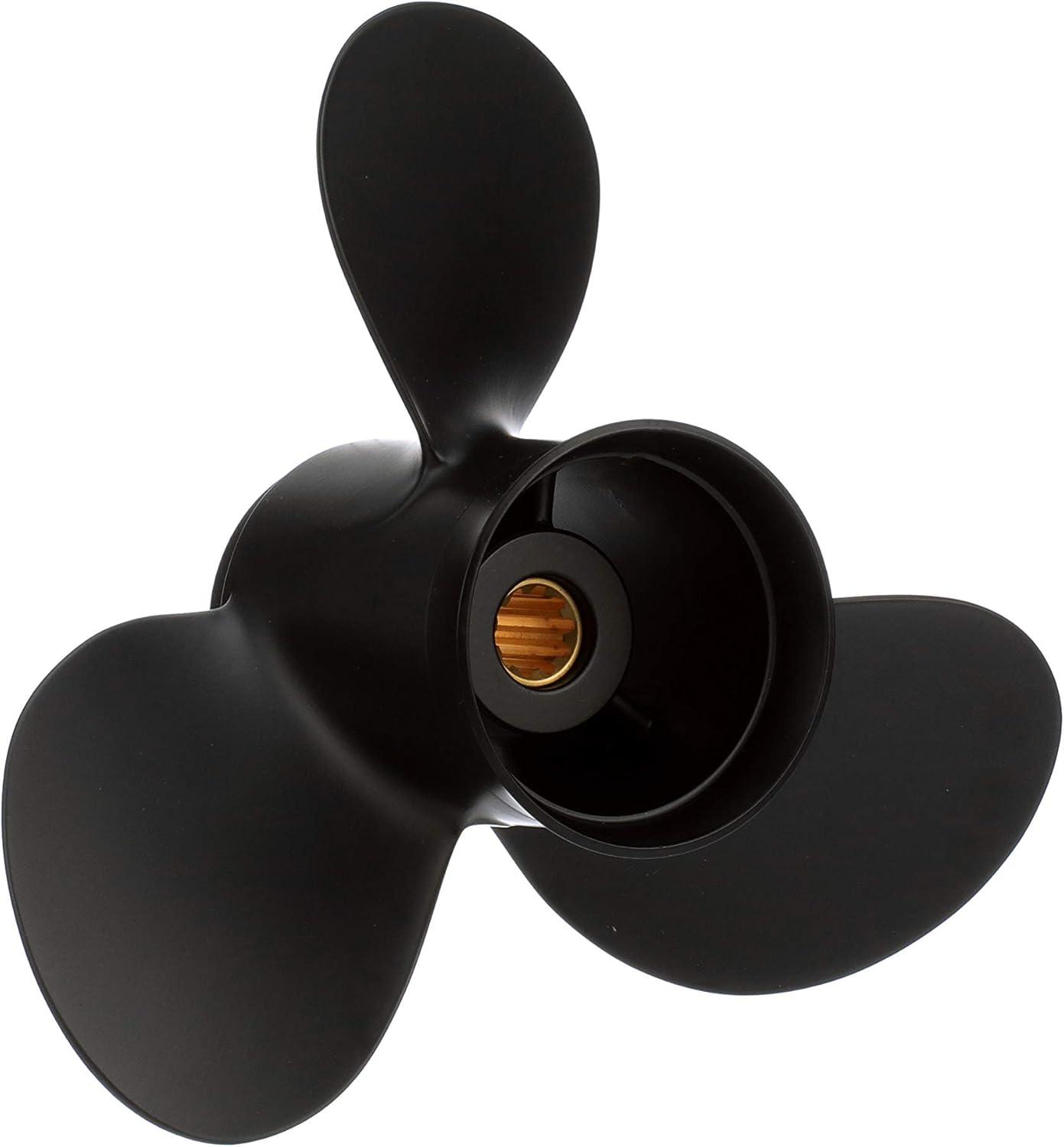 imageQuicksilver Black Diamond 3Blade Aluminum Propeller  For Yamaha Honda Evinrude and Johnson Engines20 HP  30 HP Yamaha w10tooth Spline