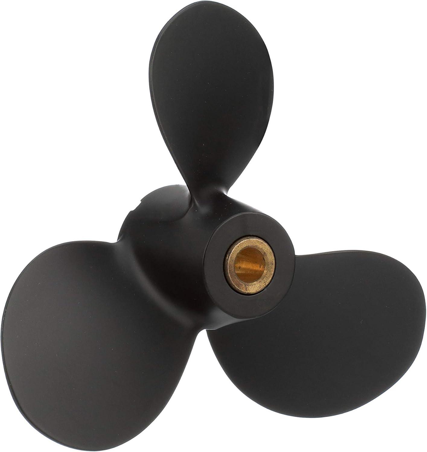 imageQuicksilver Black Diamond 3Blade Aluminum Propeller  For Yamaha Honda Evinrude and Johnson Engines8 HP  14 HP Various MakesModels wPin Drive