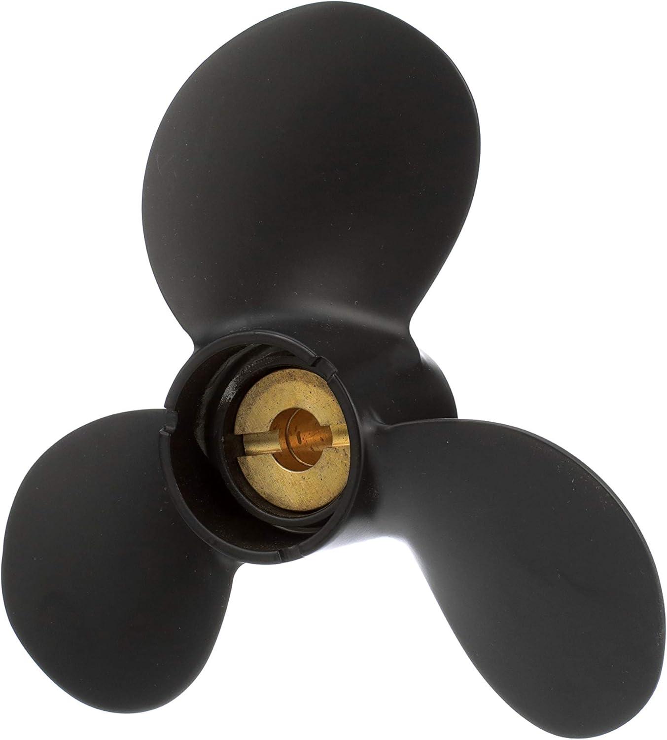 imageQuicksilver Black Diamond 3Blade Aluminum Propeller  For Yamaha Honda Evinrude and Johnson Engines8 HP  14 HP Various MakesModels wPin Drive