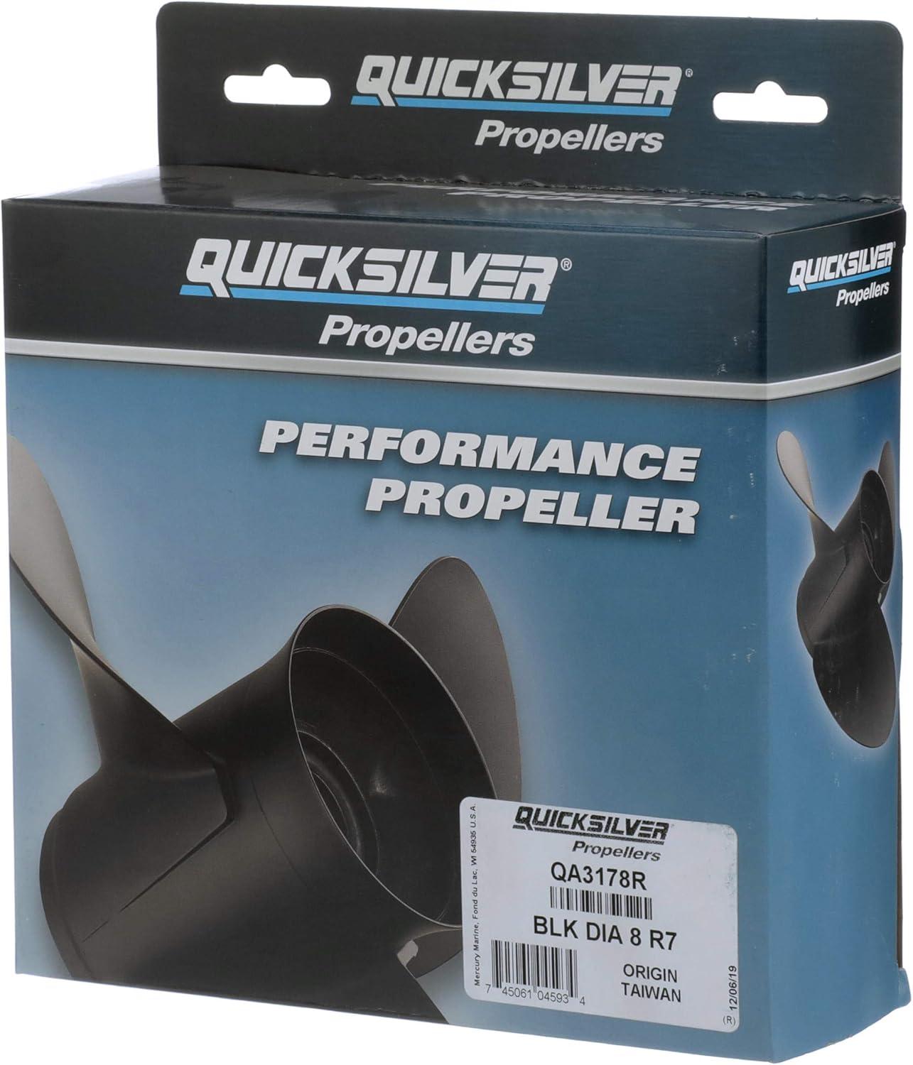 imageQuicksilver Black Diamond 3Blade Aluminum Propeller  For Yamaha Honda Evinrude and Johnson Engines8 HP  14 HP Various MakesModels wPin Drive