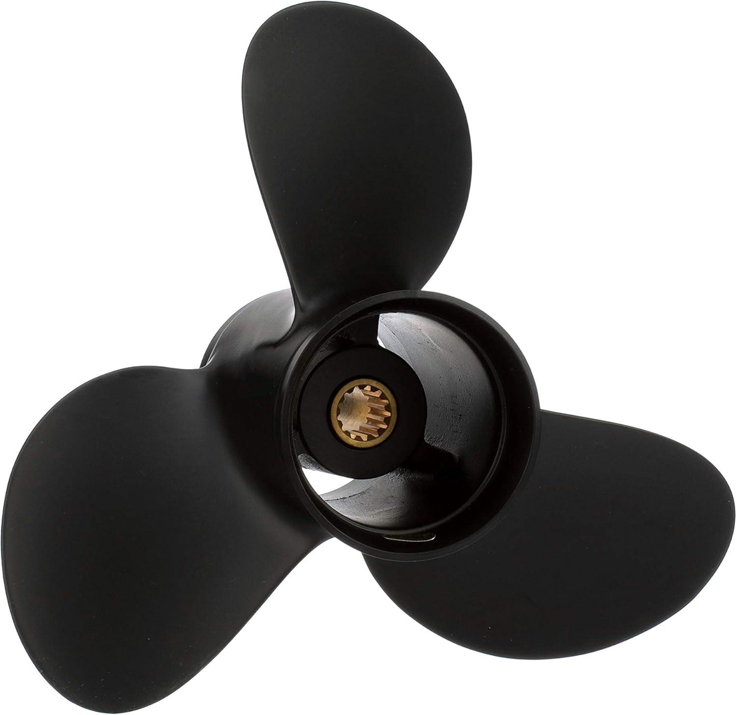 imageQuicksilver Black Diamond 3Blade Aluminum Propeller  For Yamaha Honda Evinrude and Johnson Engines8 HP  15 HP EvinrudeJohnson w13tooth Spline