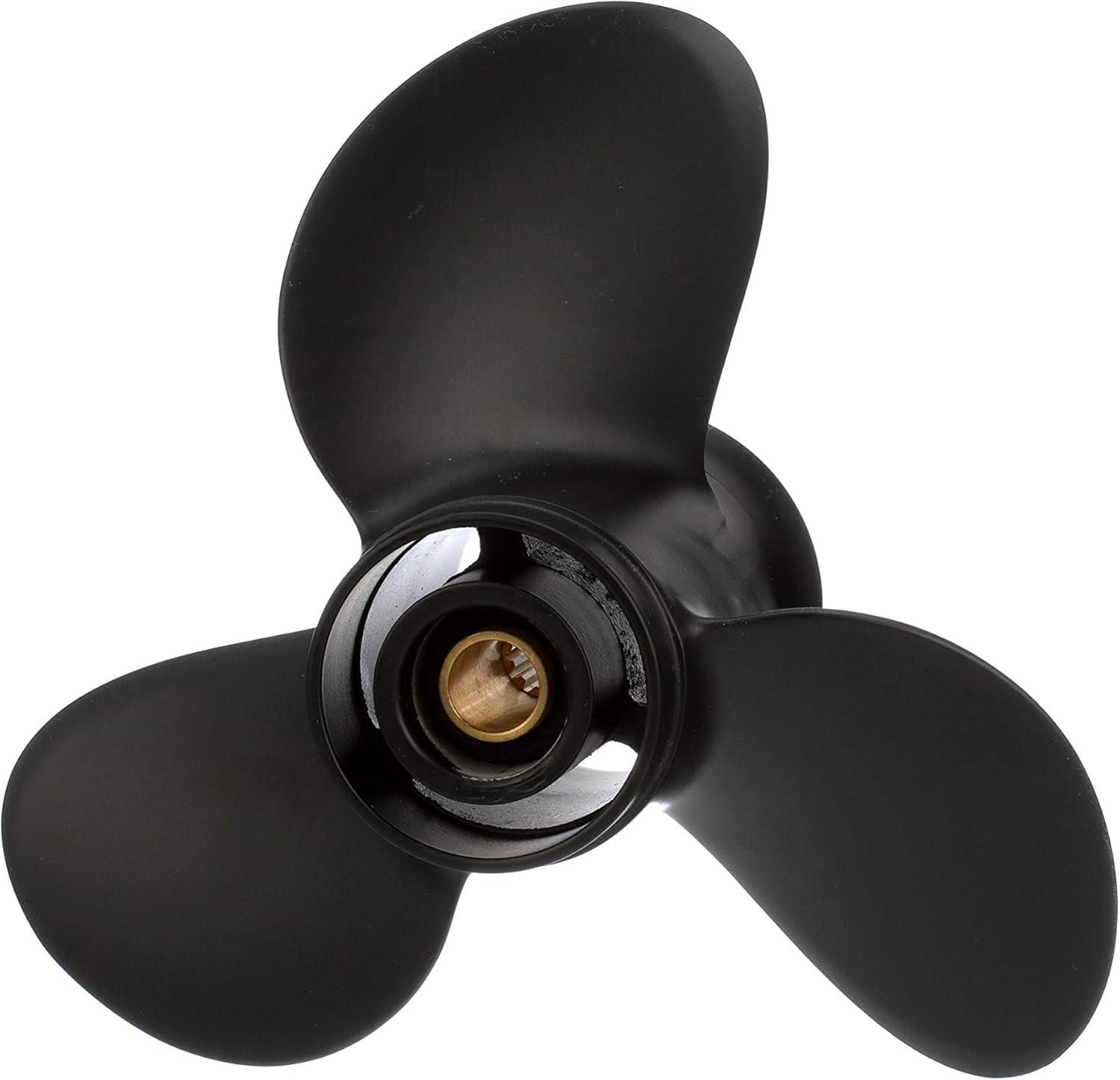 imageQuicksilver Black Diamond 3Blade Aluminum Propeller  For Yamaha Honda Evinrude and Johnson Engines8 HP  15 HP EvinrudeJohnson w13tooth Spline