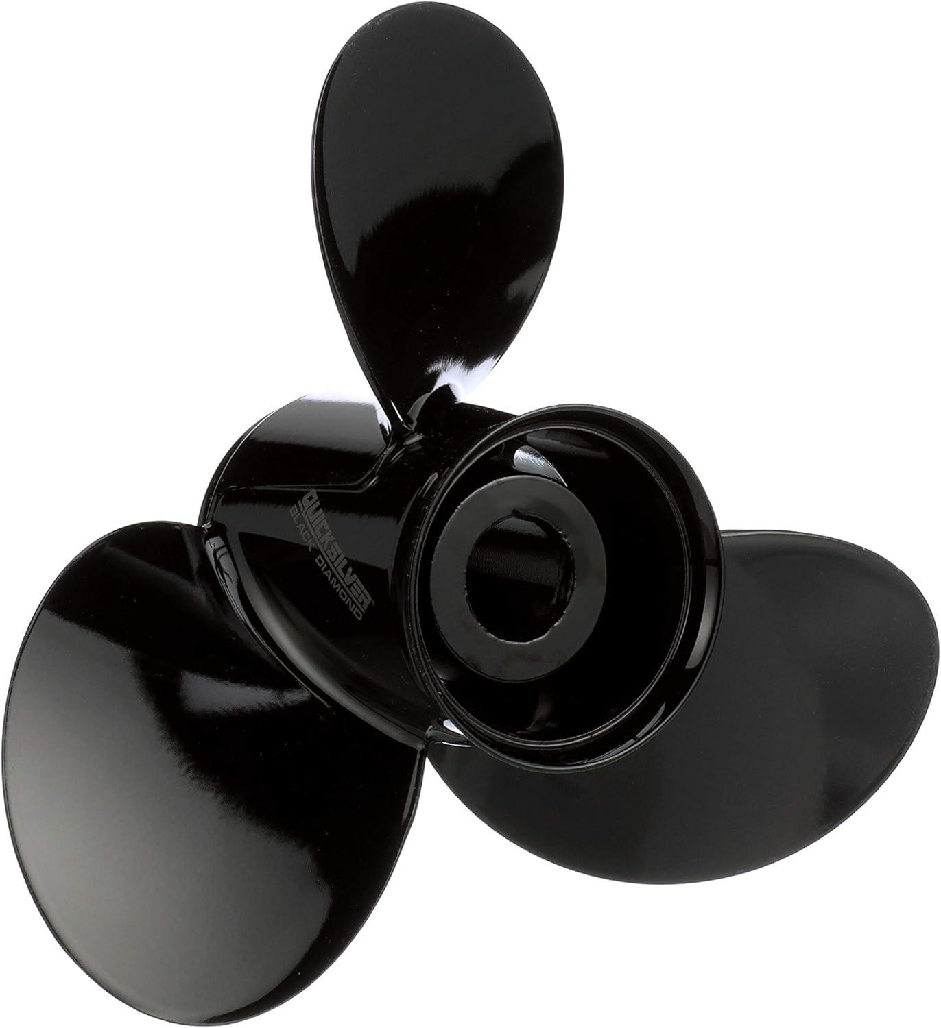imageQuicksilver Black Diamond 3Blade Aluminum Propeller  For Yamaha Honda Evinrude and Johnson Engines85 HP  140 HP EvinrudeJohnson V4