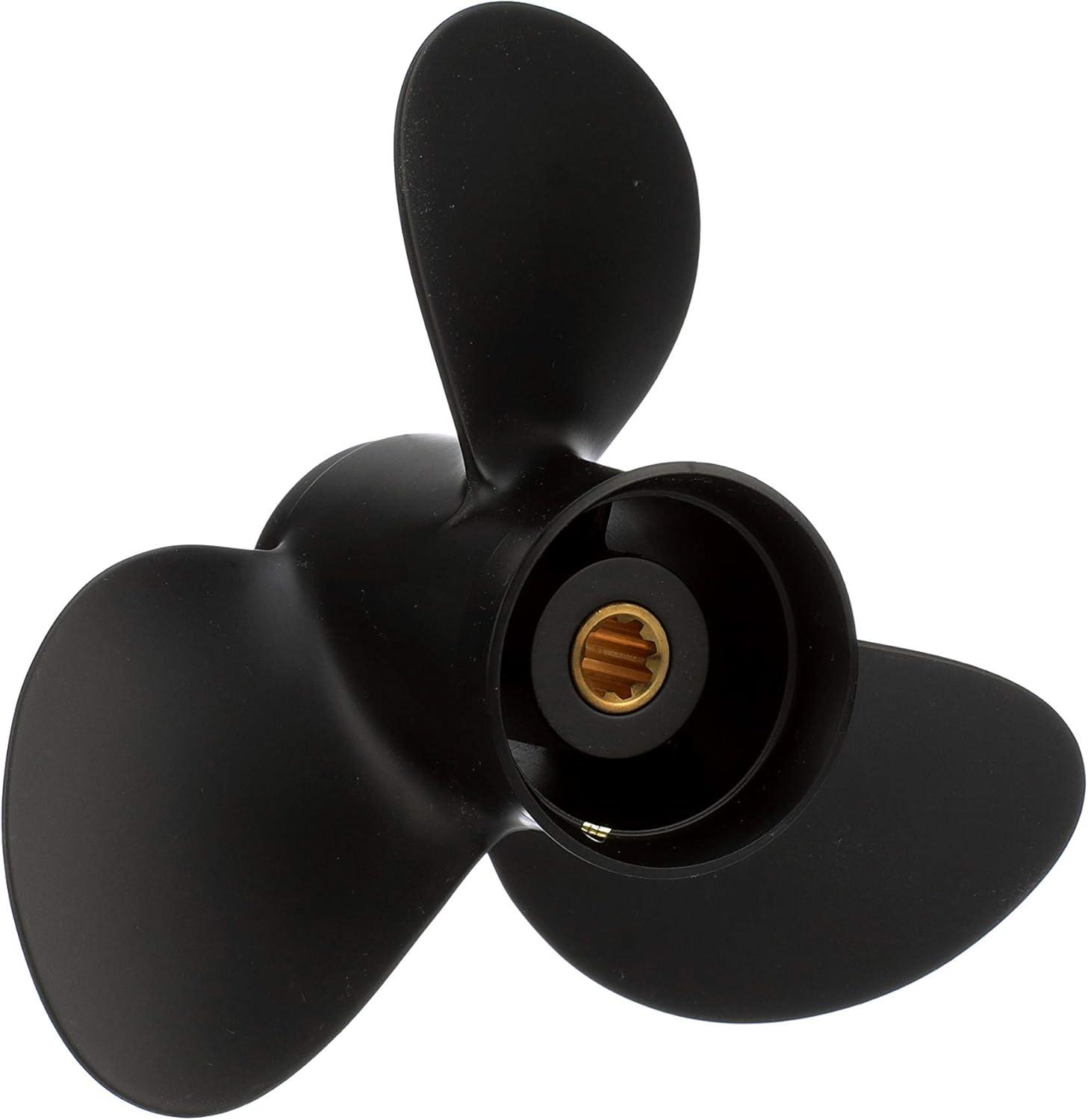 imageQuicksilver Black Diamond 3Blade Aluminum Propeller  For Yamaha Honda Evinrude and Johnson Engines99 HP  20 HP HondaYamaha w8tooth Spline