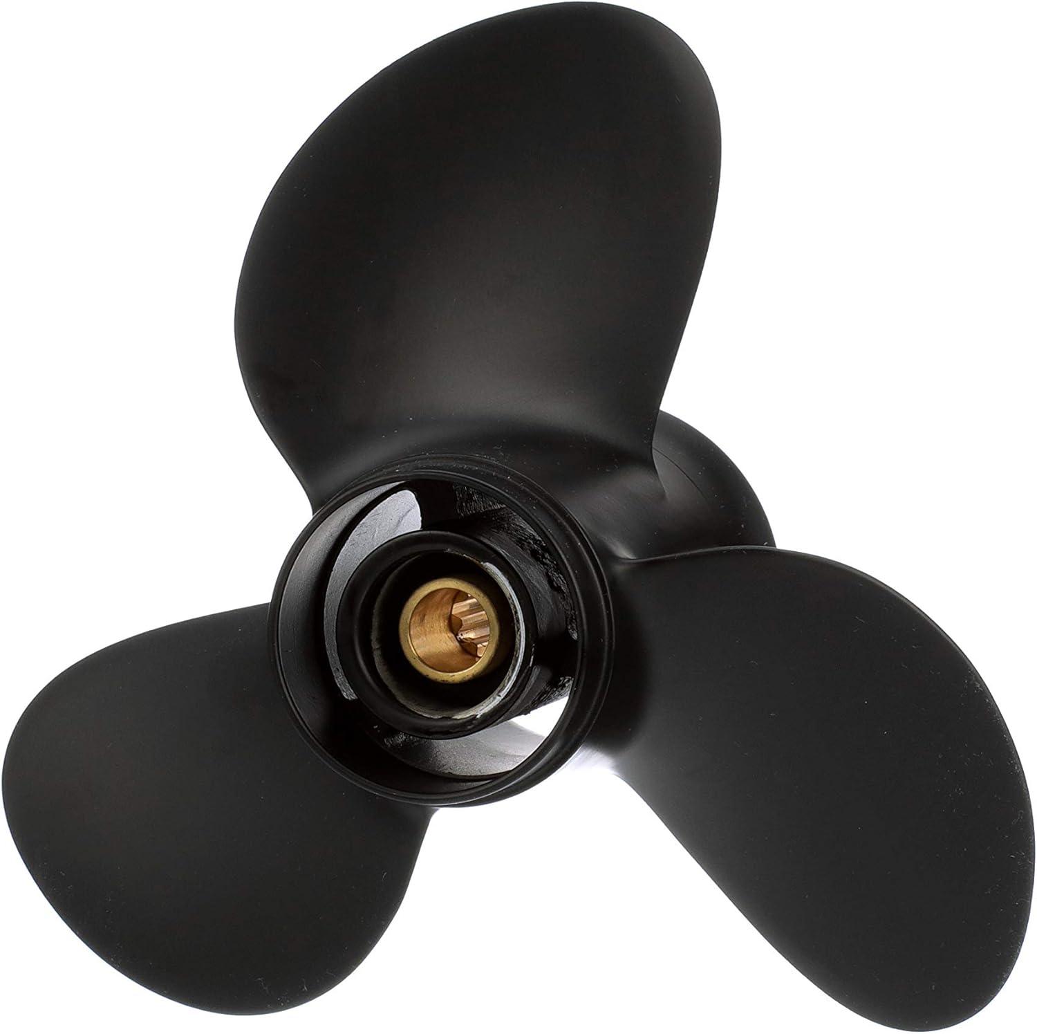 imageQuicksilver Black Diamond 3Blade Aluminum Propeller  For Yamaha Honda Evinrude and Johnson Engines99 HP  20 HP HondaYamaha w8tooth Spline