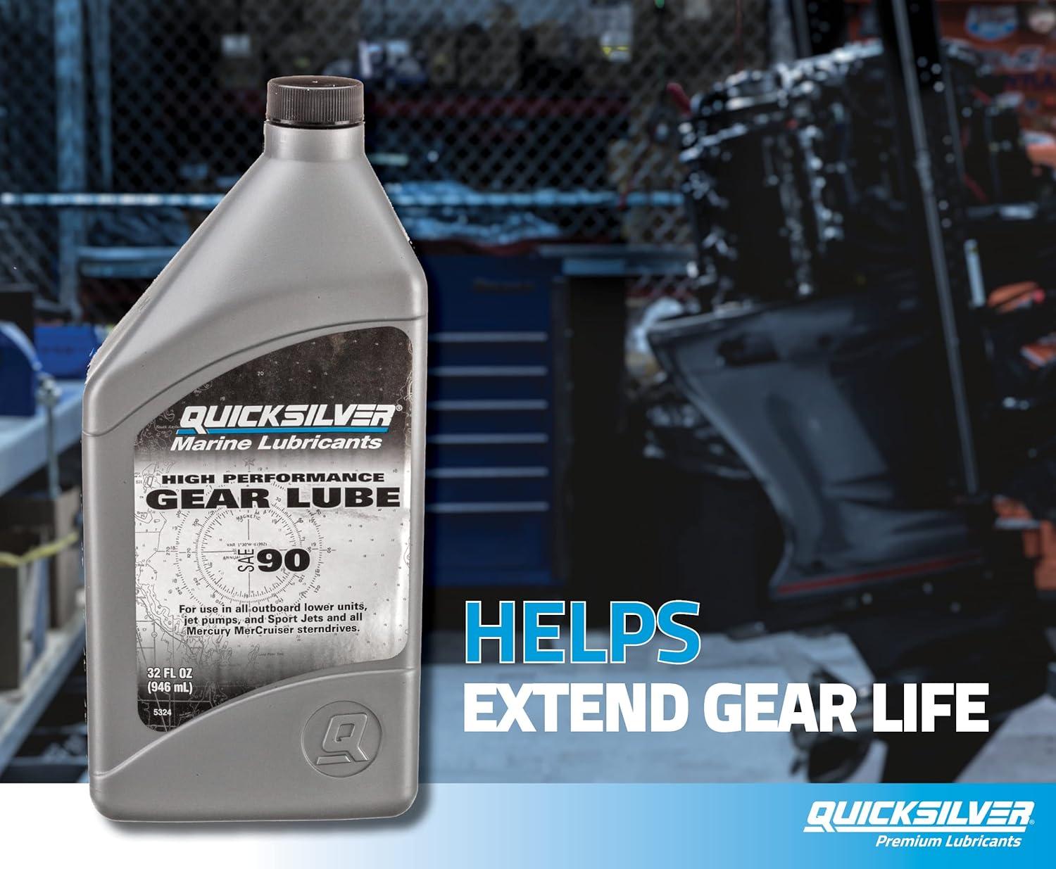 imageQuicksilver High Performance SAE 90 Gear Lube for Mercury Outboards and MerCruiser Sterndrives 25 Gallon32 Fl Oz