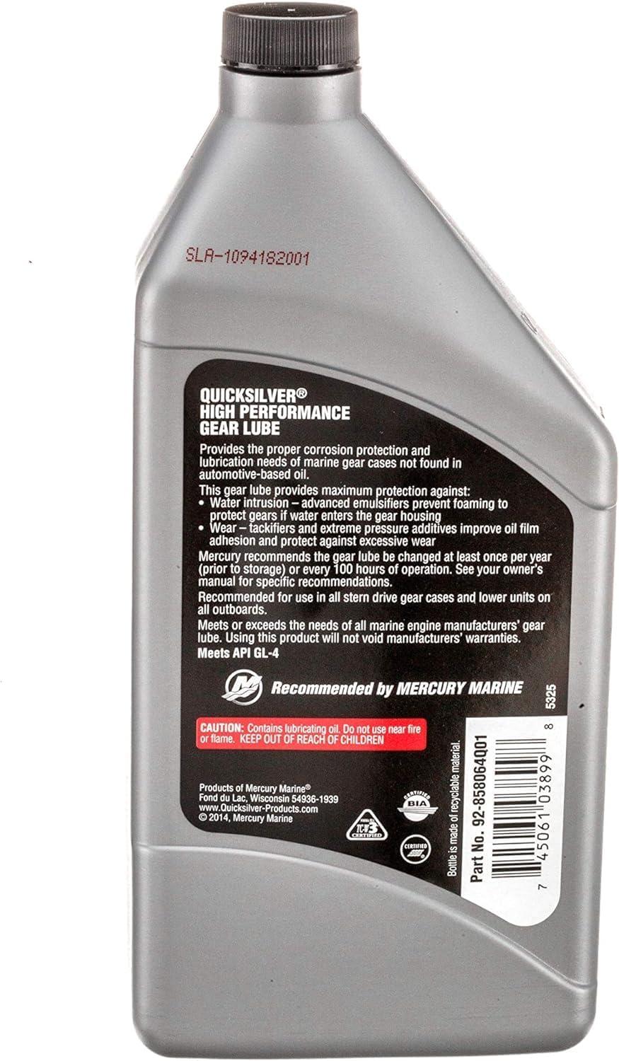 imageQuicksilver High Performance SAE 90 Gear Lube for Mercury Outboards and MerCruiser Sterndrives 25 Gallon32 Fl Oz