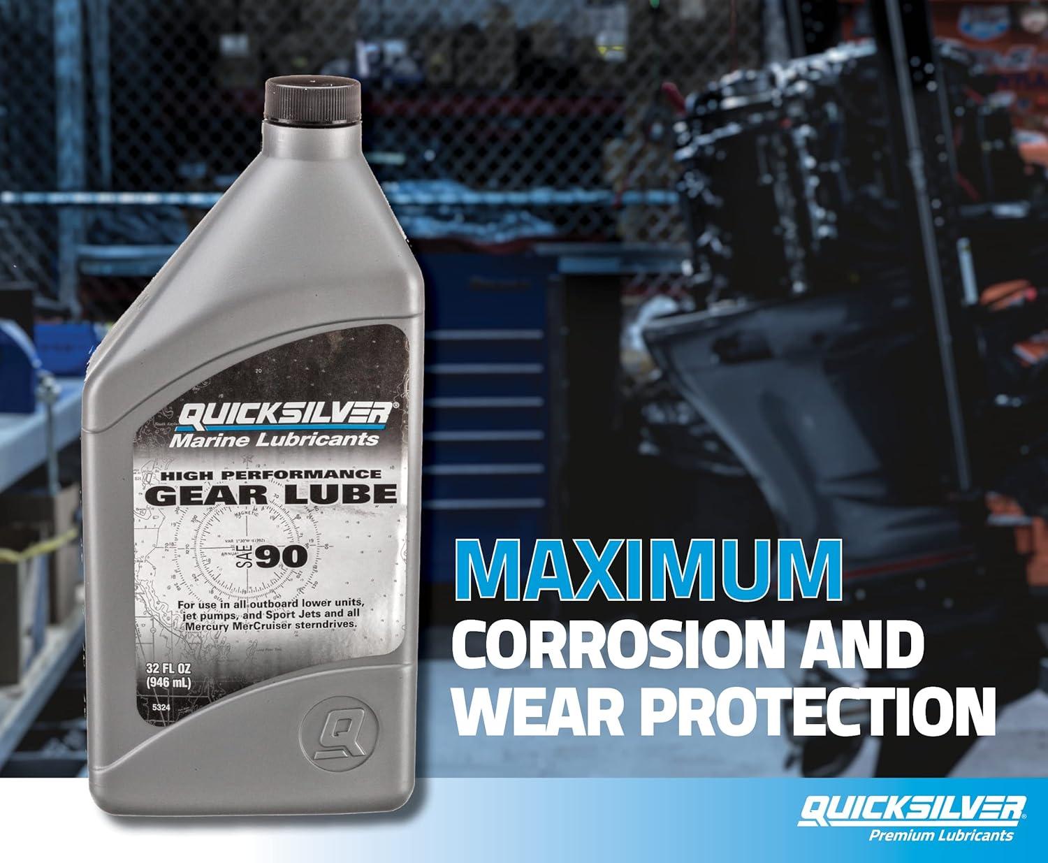 imageQuicksilver High Performance SAE 90 Gear Lube for Mercury Outboards and MerCruiser Sterndrives 25 GallonQuart With Pump