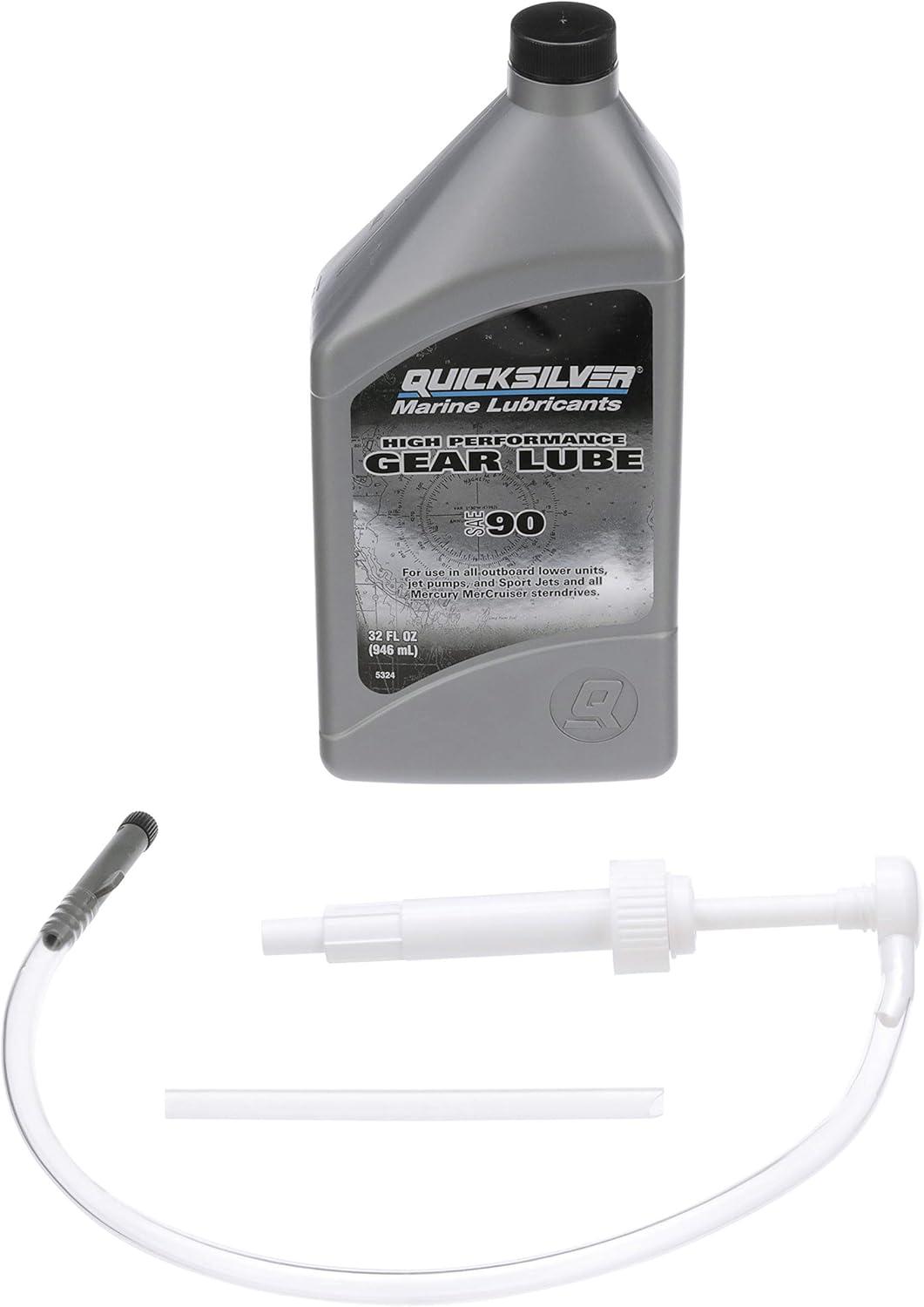 imageQuicksilver High Performance SAE 90 Gear Lube for Mercury Outboards and MerCruiser Sterndrives 25 GallonQuart With Pump