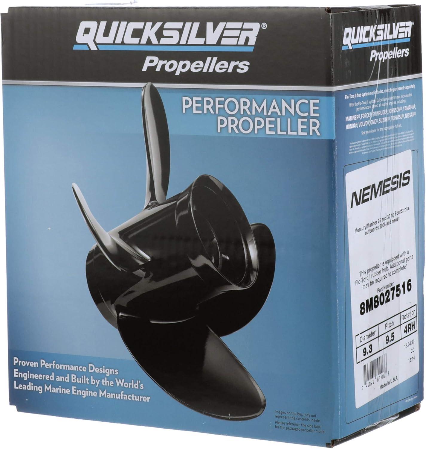 imageQuicksilver Nemesis 4Blade Aluminum Propeller  For Mercury and MerCruiser Engines25 HP  30 HP Mercury FourStroke 2006  Newer