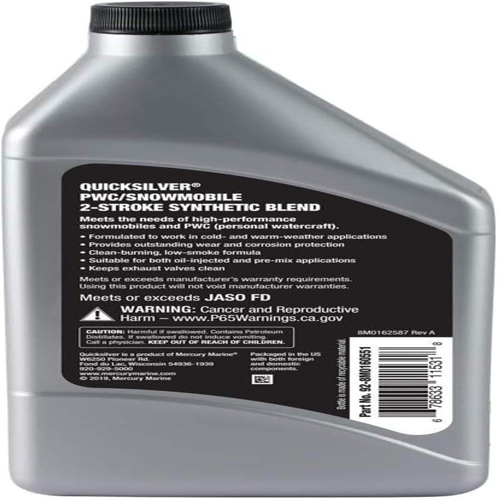 imageQuicksilver Premium Synthetic Blend 2Stroke Engine Oil for PWC Snowmobile 1 Gallon1Quart Pack of 4