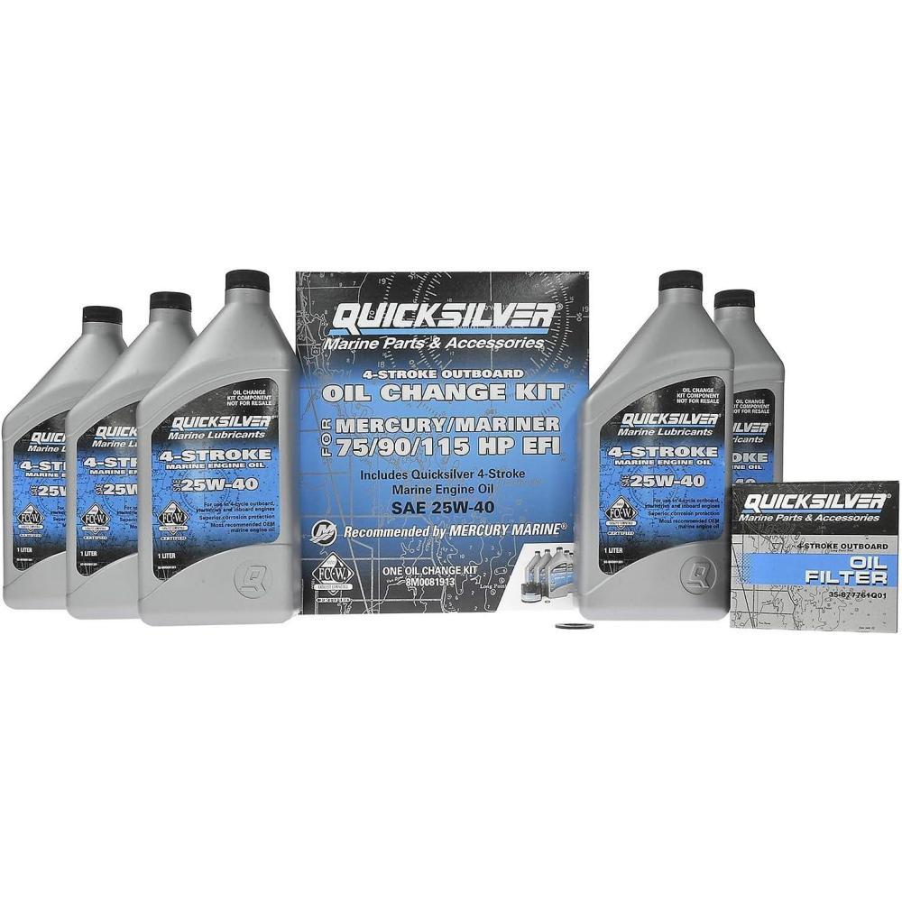 imageQuicksilver 25W40 Oil Change Kit for 4Stroke 75hp 90hp and 115hp Mercury 17L Outboards