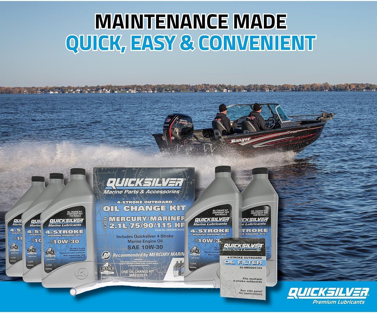 imageQuicksilver 10W30 Oil Change Kit for 4Stroke 75hp 90hp and 115hp Mercury 21L Outboards
