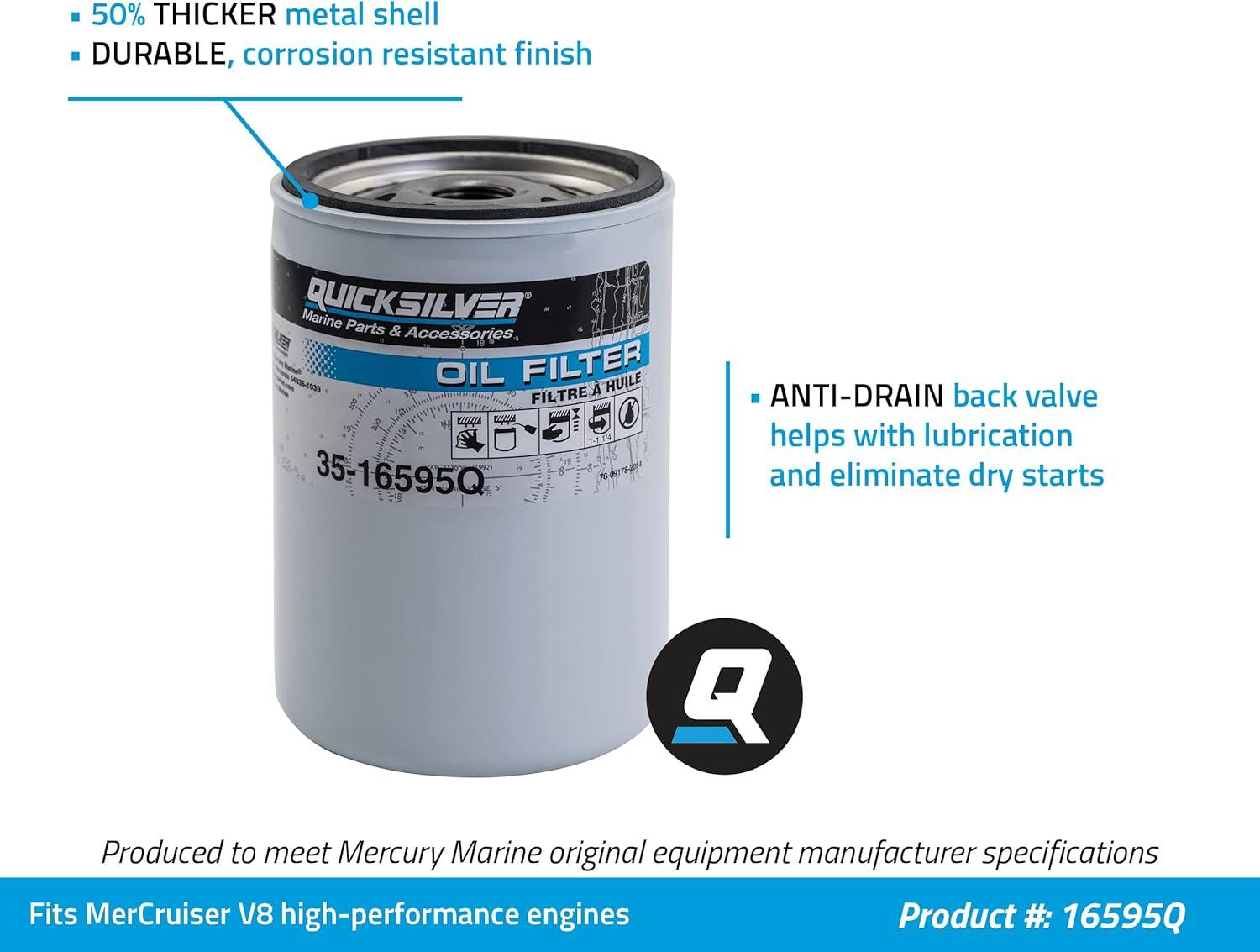 imageQuicksilver 16595Q Oil Filter for MerCruiser High Performance V8 Engines