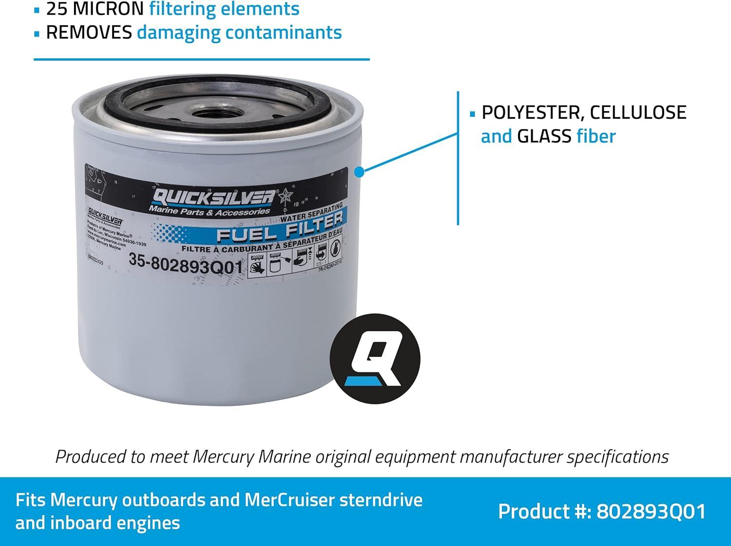 imageQuicksilver 802893Q01 Water Separating Fuel Filter for Mercury and Mariner Outboards and MerCruiser Sterndrive and Inboard Engines