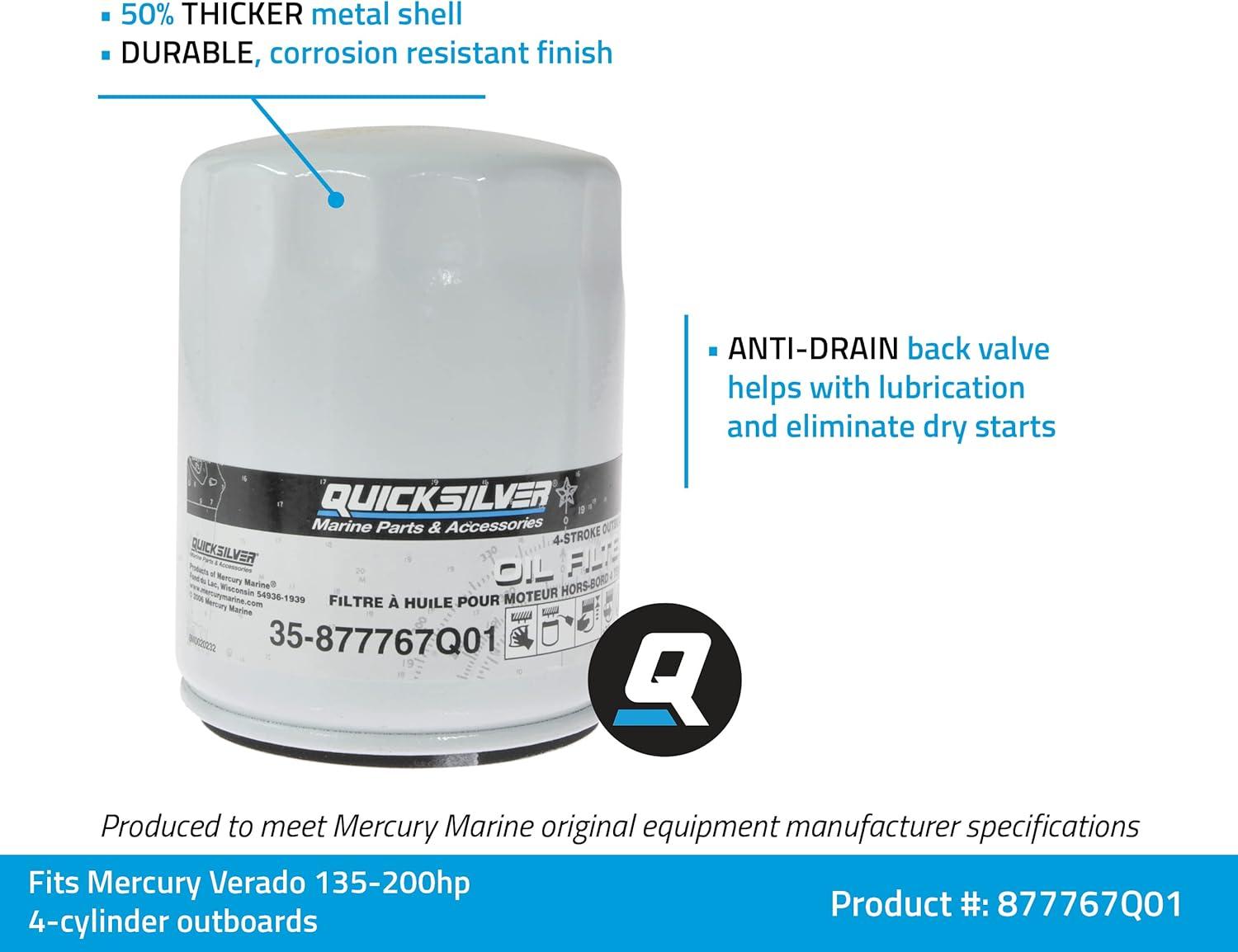 imageQuicksilver 877767Q01 Oil Filter for Verado Inline 4Cylinder 135200hp Outboards